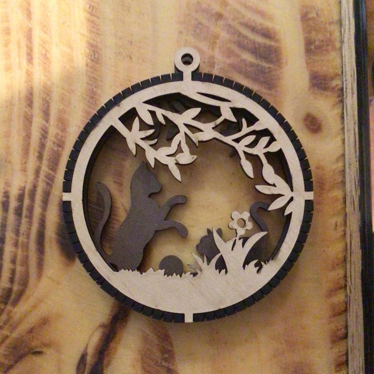 2 Layered Cat and Kitten Playing Keepsake/Ornament (Double Sided) 