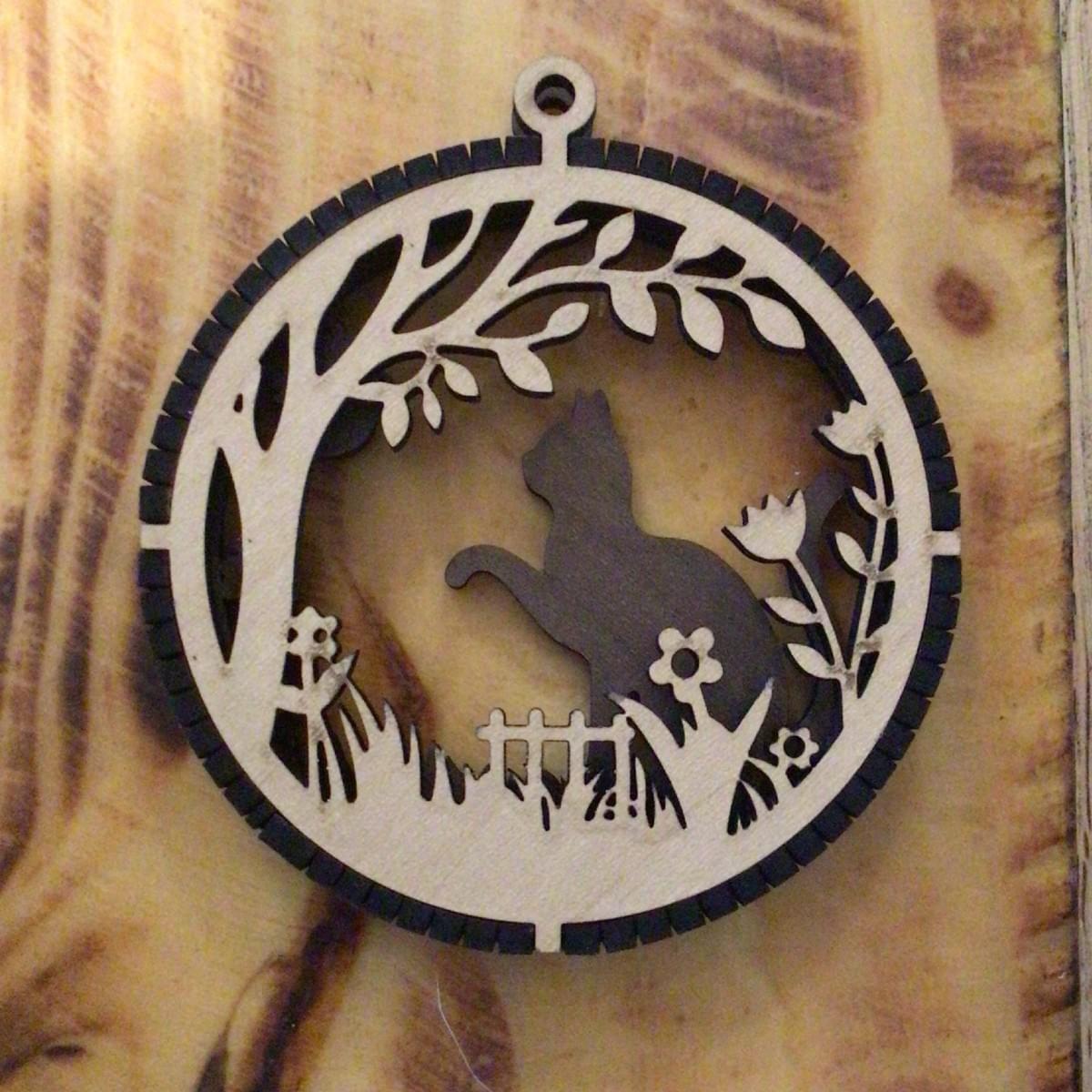 2 Layered Cat Posing with Bird Keepsake/Ornament (Double sided) 