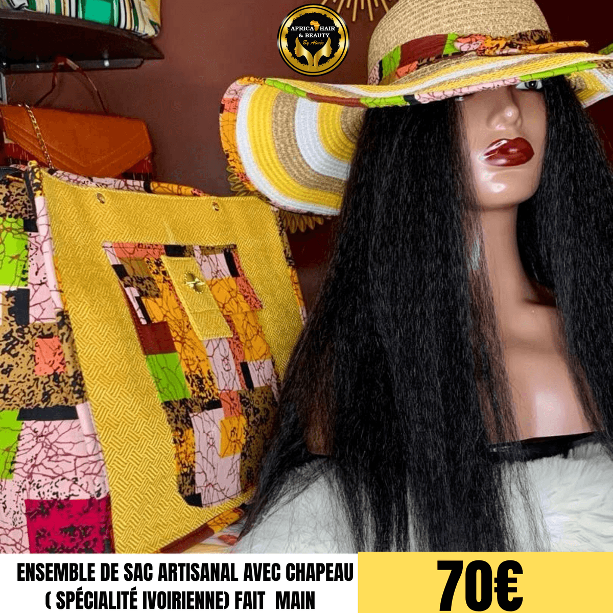 Sac Artisanal avec chapeau(Spécialité Ivoirienne) fait main
