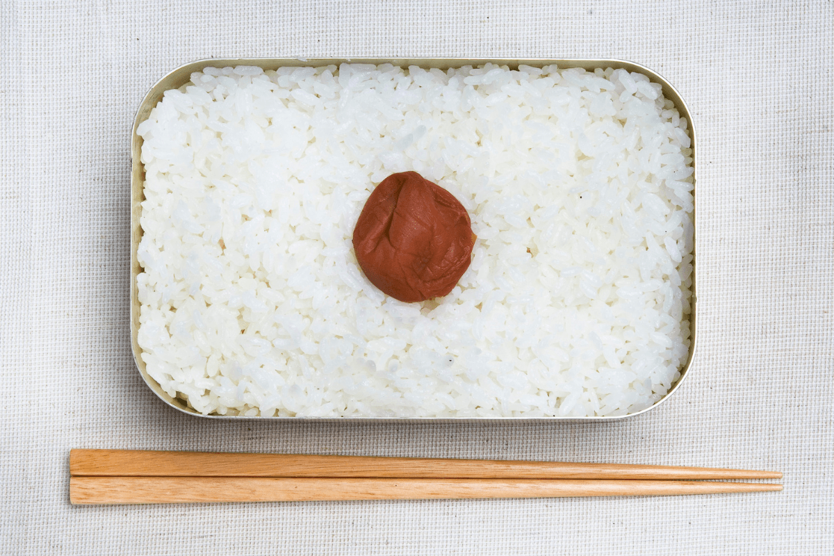 White rice with pickled plum. Being vegan in Japan doesn't have to be boring.