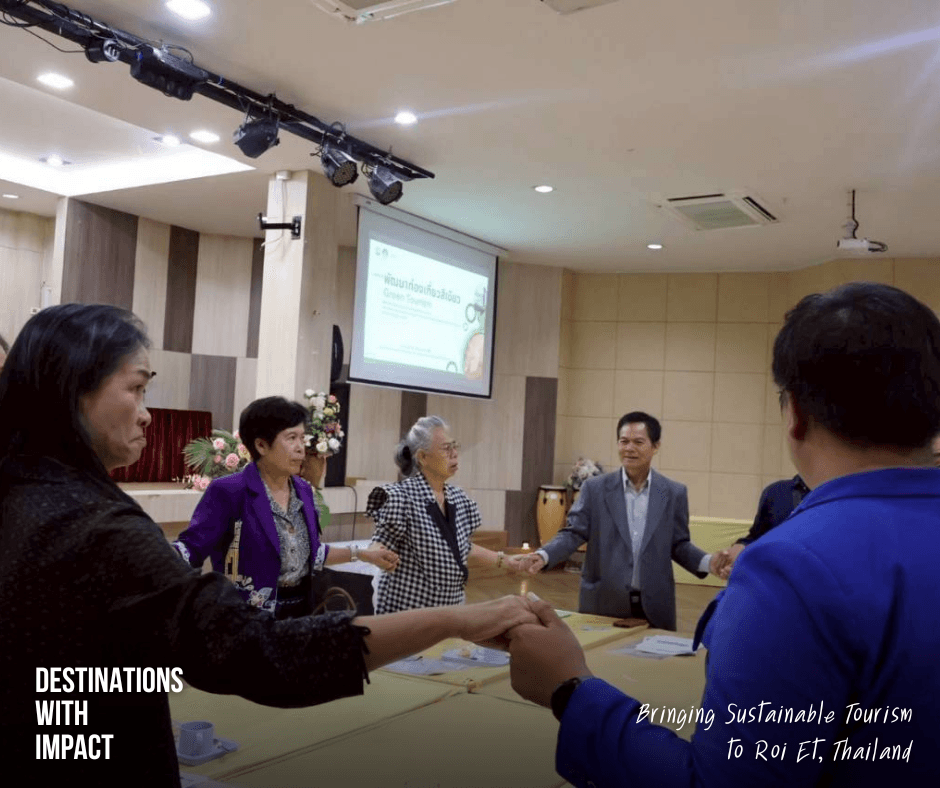 Tourism stakeholders, local communities, and SiamRise Travel celebrating their shared commitment to sustainable tourism development in Roi Et, Thailand.