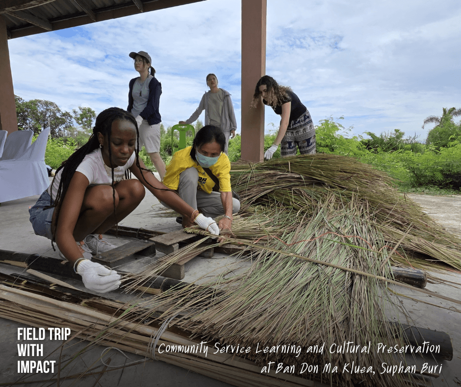 Students supporting the restoration of a Tai Dam cultural center through a service-learning program in Thailand
