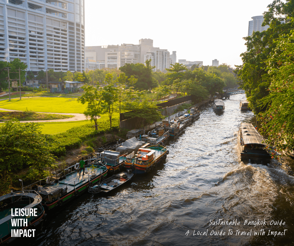Traveling in Bangkok using Public Boat, BTS Skytrain and MRT public transportation as a low-carbon sustainable travel option
