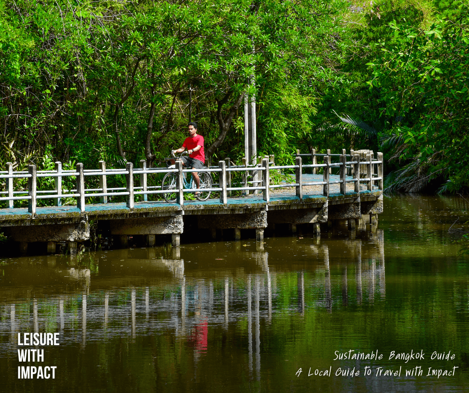 Cycling through Bang Kachao, Bangkok’s green lung, promoting sustainable travel and low-impact urban nature experiences