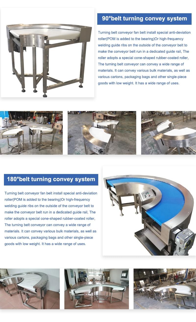 Customized PVC high quality industrial 90 degree 180 degree turning belt conveyor 