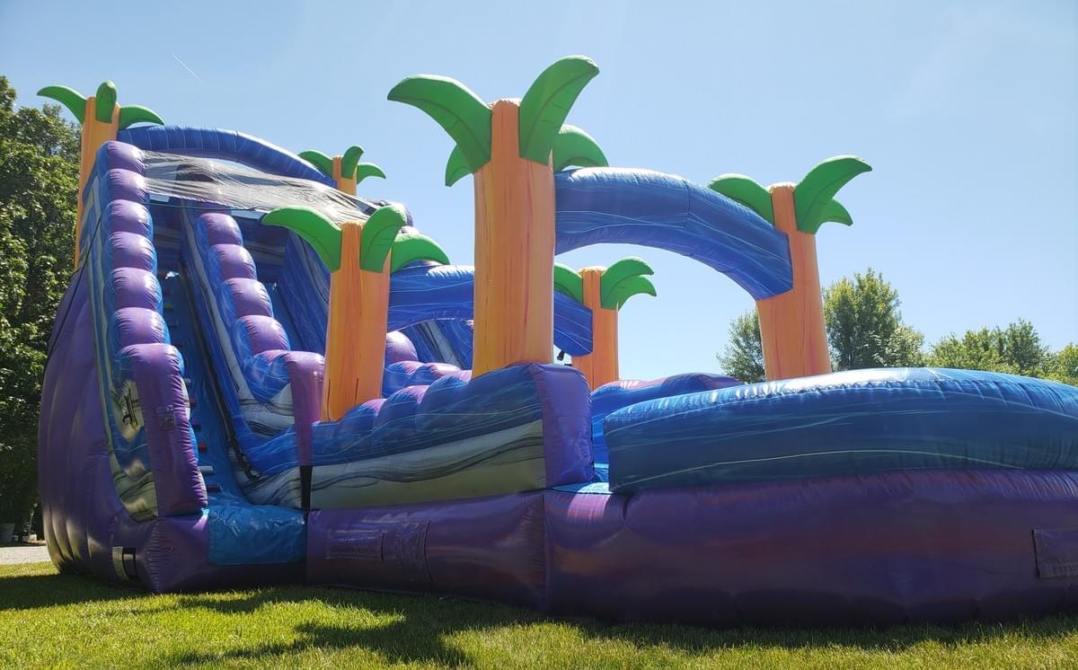 Bounce house and inflatable water slide rentals set up for backyard in Ferndale, Michigan Bounce house and inflatable water slide rentals set up for backyard in Ferndale, Michigan