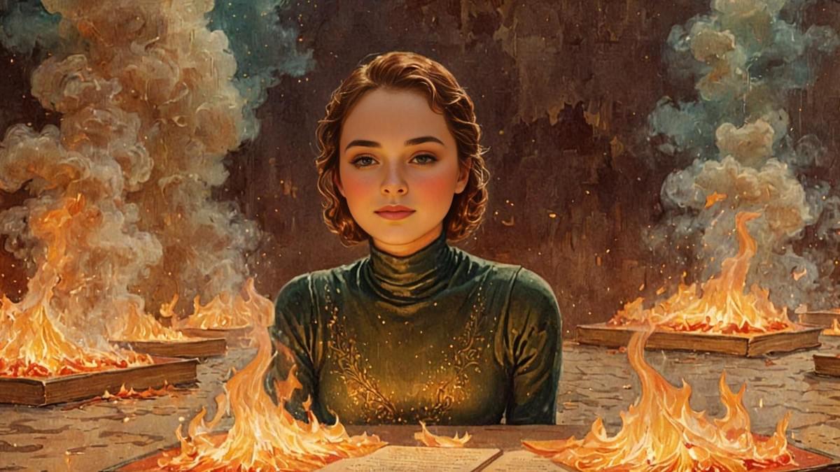 Emotional notes burning in adesigner ashtray, flames glowing blue and orange.