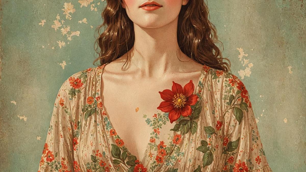 明亮的戶外長廊，女子穿著潔白的大廓型襯衫邁步走向遠方，領口有一抹紅玫瑰