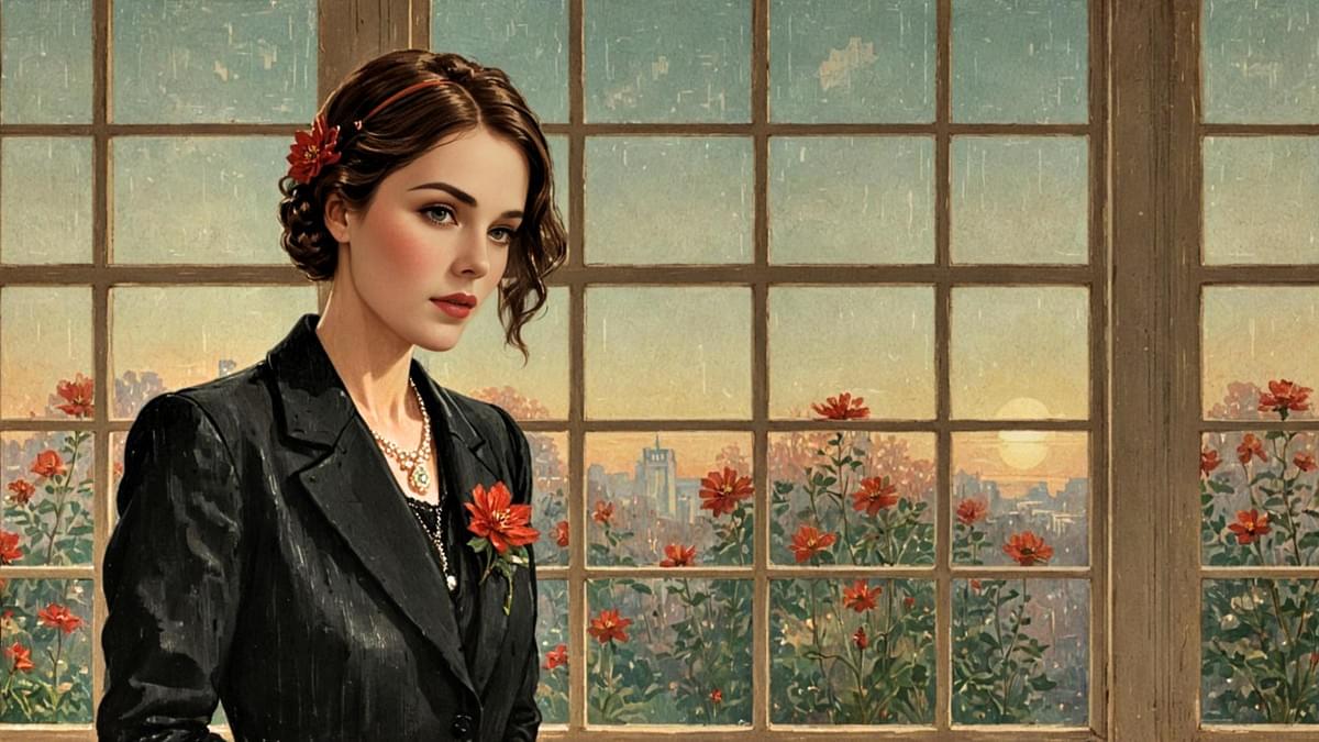 一位冷峻的中性女子穿著結構感西裝外套，手臂露出都鐸玫瑰刺青，背景為光影強烈的健身房。