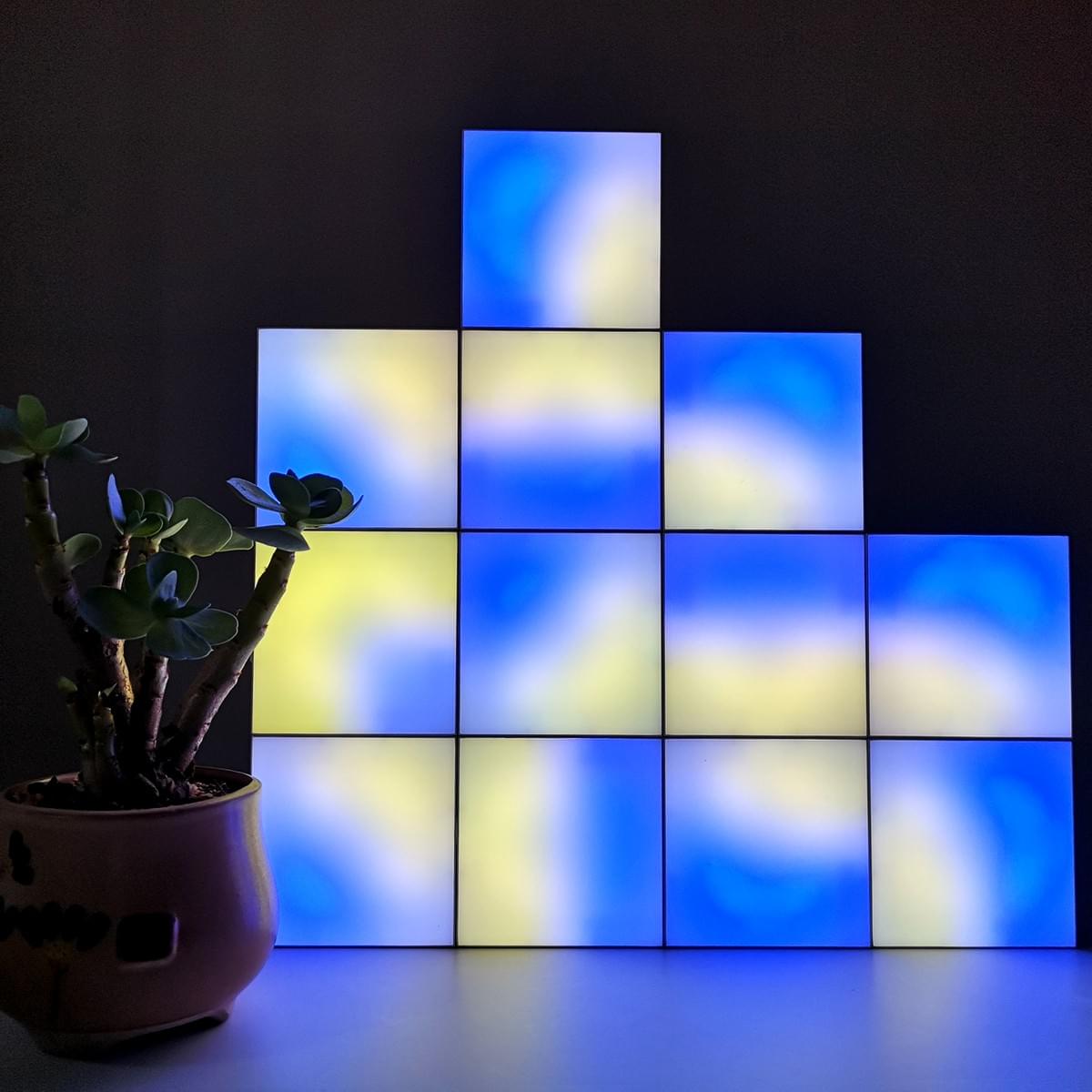 Square modules controlled by RF remote sync with music