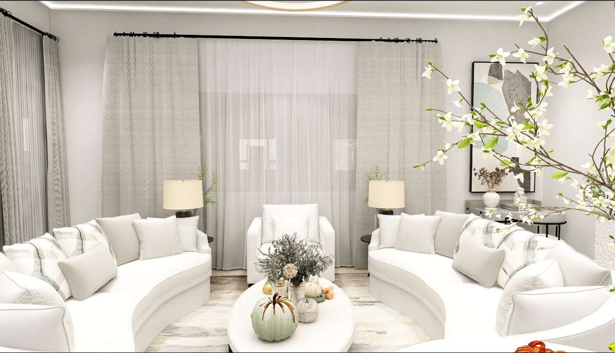 Traditional living room featuring neutral color palette and cozy furnishings for holiday gatherings..