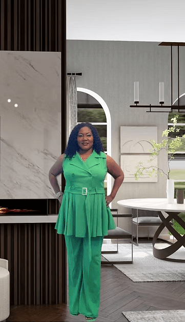 Founder and Principal Designer featuring modern dining room in a neutral color palette and cozy furnishings. 