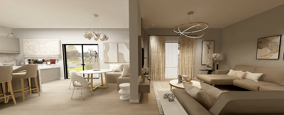 Modern living room featuring neutral color palette and cozy furnishings.