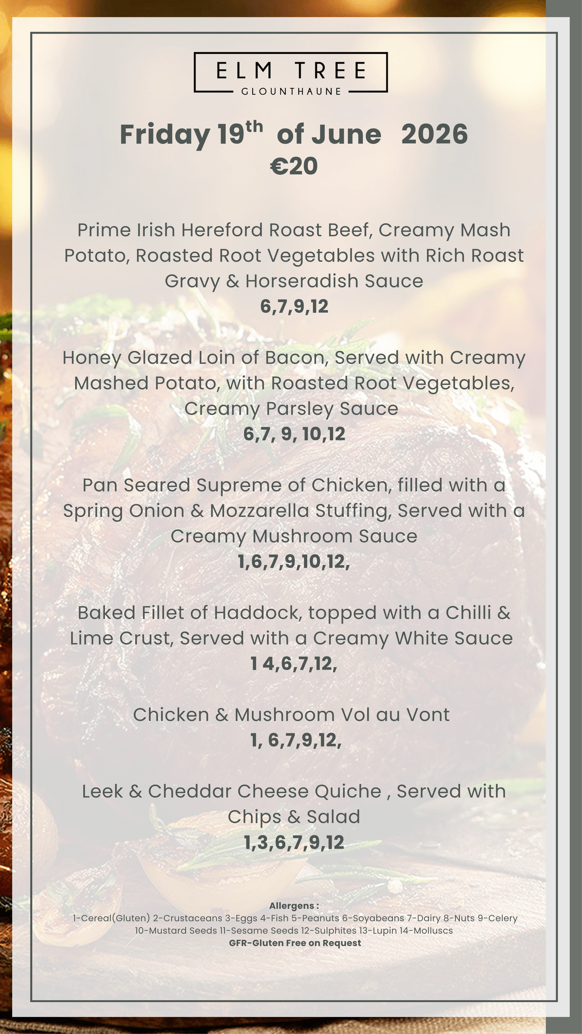 Friday 19th of June Carvery Menu 