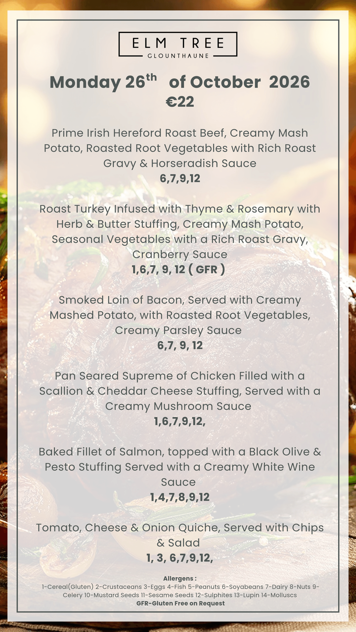 Monday Bank Holiday Menu 