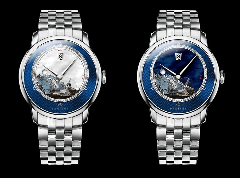 Poniger Künstler Automatikuhr Windmühle