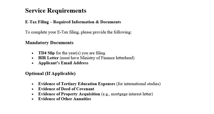 Etax Filing