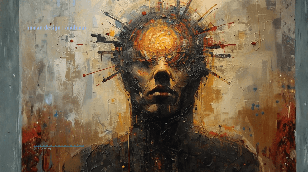 Impasto-style digital oil painting for the Human Design Juxtaposition Cross of Listening. A dark, textured silhouette of a head features a glowing, sun-like orange and yellow center at the forehead, radiating with energy spikes. This visualizes the deep listening of Gate 13 and the sudden breakthrough insights of Gate 43, allowing for the precise articulation of Gate 23 and the quiet leadership of Gate 7.