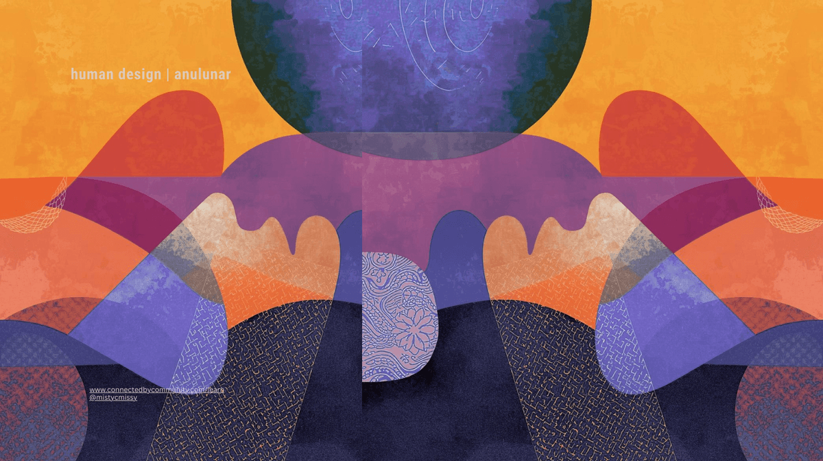 A vibrant abstract composition featuring layered, organic shapes in sunset oranges, deep purples, and gold, representing the Left Angle Cross of Refinement. The overlapping patterns symbolize the 'Long-View Refiner' weaving together emotional sensitivity, creative flow, and sacred inner direction