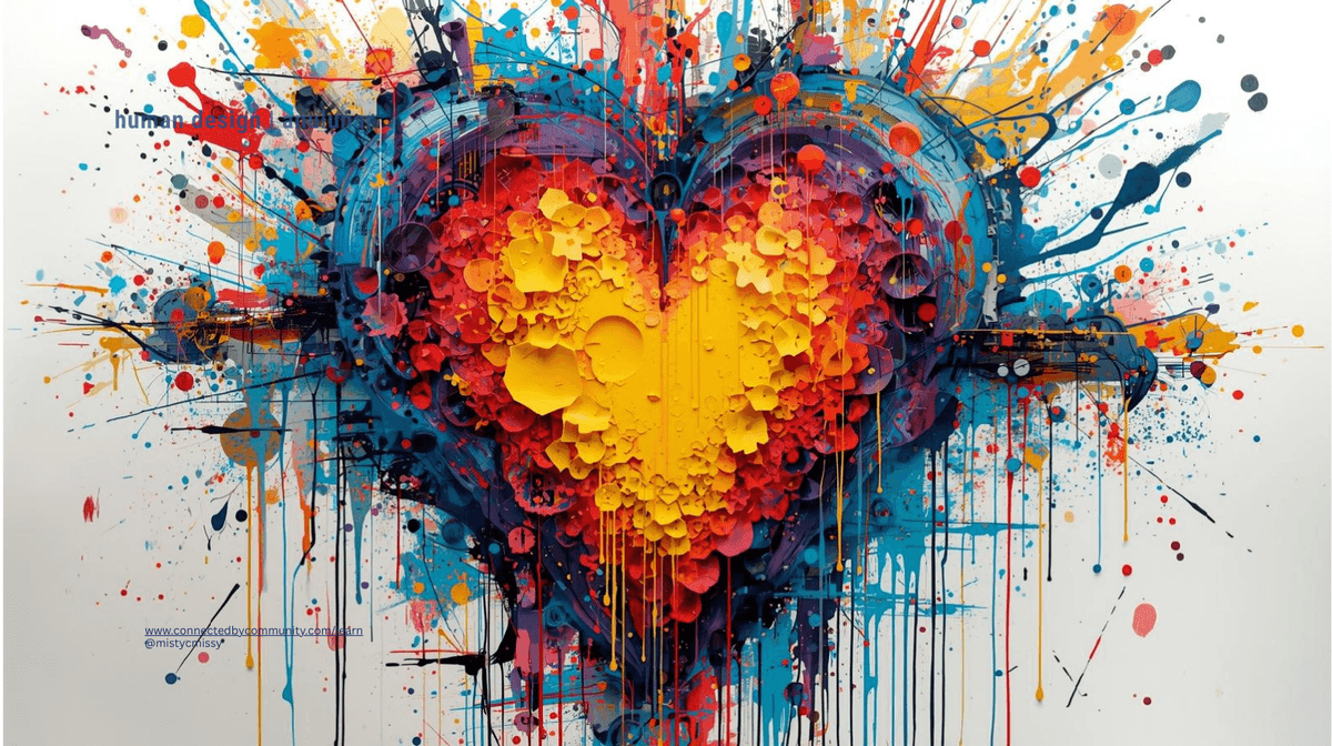 Human Design Incarnation Cross of Education (11/12, 46/25) concept art showing a colorful, expansive heart to represent teaching through presence and innocence