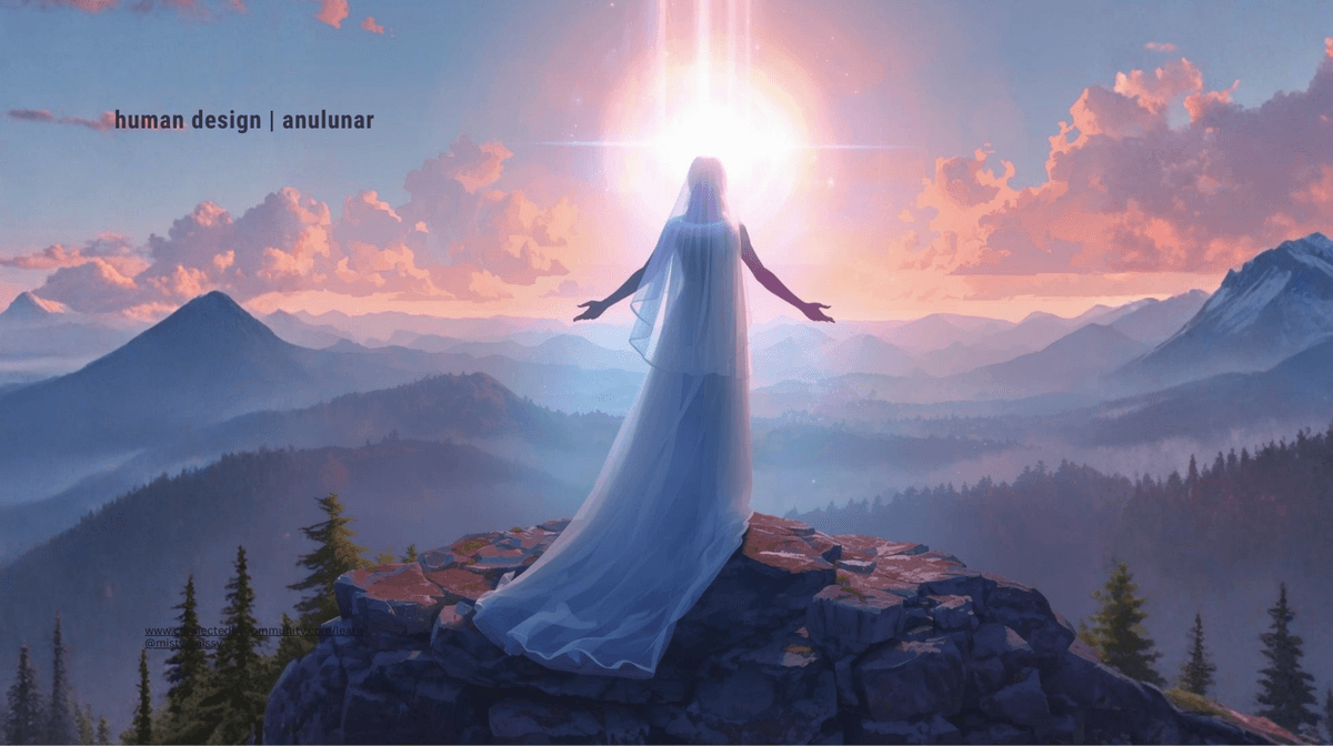 A visionary woman in a flowing white gown stands atop a mountain peak at sunrise, embodying the Left Angle Cross of Prevention. This AnuLunar brand imagery represents the Compassionate Guardian seeing the horizon with clarity, modeling self-love and protective wisdom for humanity.