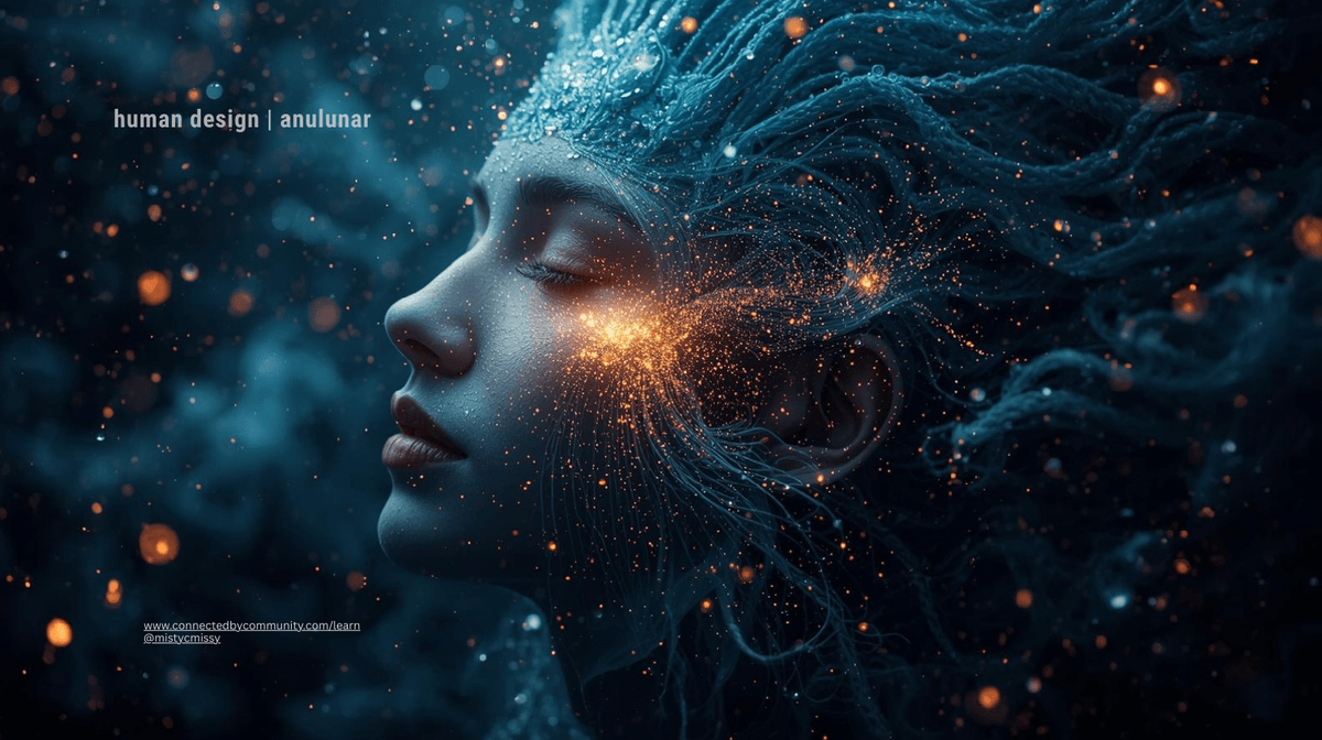 A high-frequency digital portrait of a woman’s profile with eyes closed, her hair transforming into a cosmic, watery flow of deep blue and sparkling light. This imagery represents the Left Angle Cross of Spirit and the 'Mood-Keeper's' journey of emotional depth and spiritual fulfillment