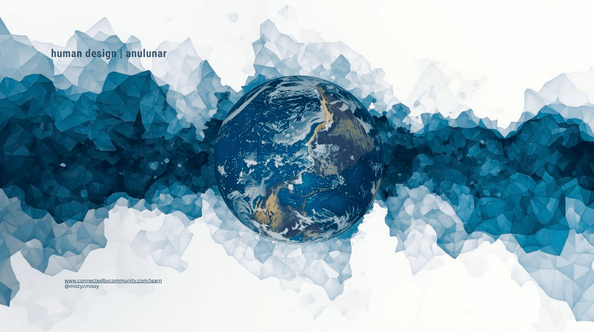 Abstract Human Design artwork representing the Right Angle Cross of Maya 62 61 42 32, featuring Earth surrounded by layered geometric forms, symbolizing clarity, inner truth, cycle completion, and continuity over time.