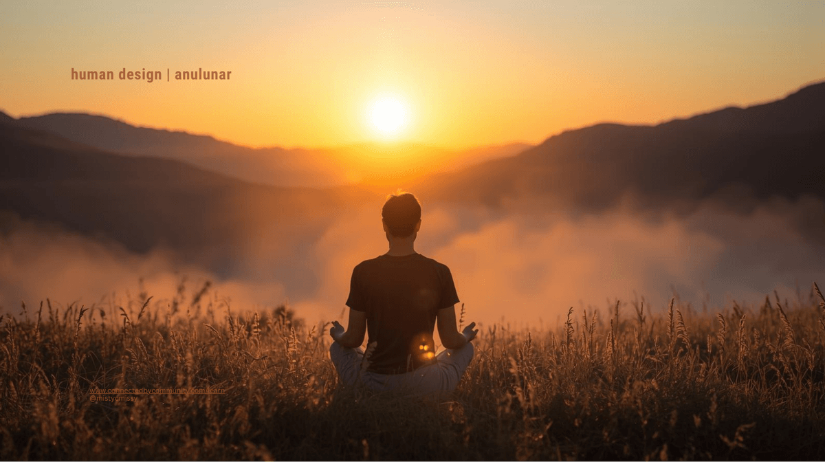 A person meditating at sunset, representing the stillness of Gate 52 and the soul purpose of the Human Design Cross of Service.