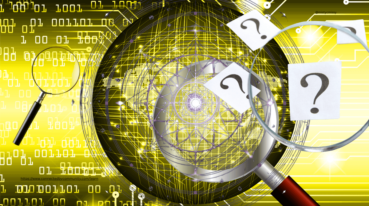 Cybernetic digital art for the Human Design Juxtaposition Cross of Correction. A vibrant yellow circuit board background features binary code and glowing nodes. Two magnifying glasses zoom in on a central geometric mandala and floating white slips of paper with question marks, symbolizing the power of Gates 18, 17, 39, and 38-the energy of spotting flaws, questioning logic, and fighting for meaningful truth.