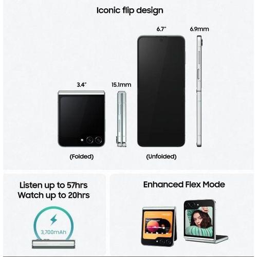 Samsung Galaxy Z Flip 5 5G - 256GB ROM + 8GB RAM - 12MP Rear/8MP Front - Black +24 Months Warranty