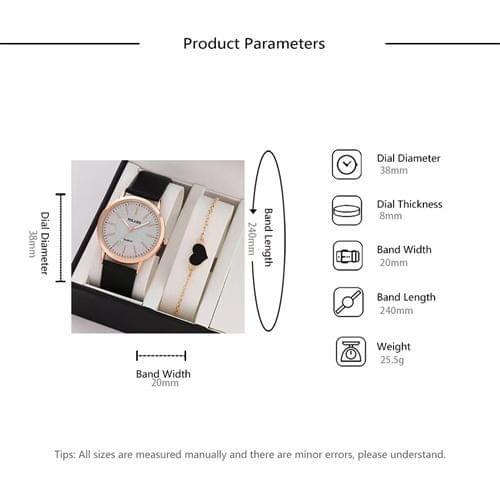 Women's WatchWatch + BraceletLeather Strap Casual Ladies Watch + Bracelet