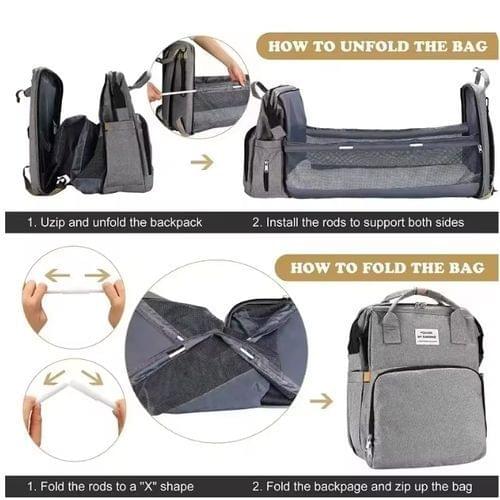 Foldable Diaper Bag with Changing Station, Insulated Pocket and Large Capacity, Multifunctional Doub