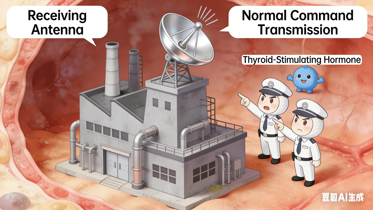 • TSH receptor = the receiving antenna at the gate of the thyroid factory, specifically waiting for instructions from the "messenger" (TSH) sent by the brain.