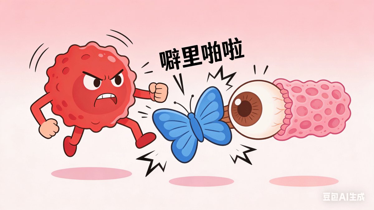 Thyroid eye disease is an autoimmune disorder closely related to Graves' disease. It causes inflammation and swelling of the tissues behind the eyeball, leading to eye problems such as bulging eyes and limited eye muscle movement. Let's learn more about thyroid eye disease.   Question 1 : What is thyroid eye disease? 1. 	The body's "little immune guards" are acting up, mistaking the thyroid gland and the "little fleshy tissue" behind the eyeballs for enemies and launching a fierce attack. 2. 	The "little fleshy part" behind the eyeball was beaten until it was red and swollen. Slowly pushing the eyeball forward, the eye turned into a round "protruding eye" shape. 3. 	The swollen tissue can also entangle the "little motor" (eye muscles) that control eye movement, making the eyes move slowly and inflexibly. 4. 	If your eyes can't close properly, tears will leak out, making them dry and gritty. In severe cases, it can even compress the "window to vision" (optic nerve).