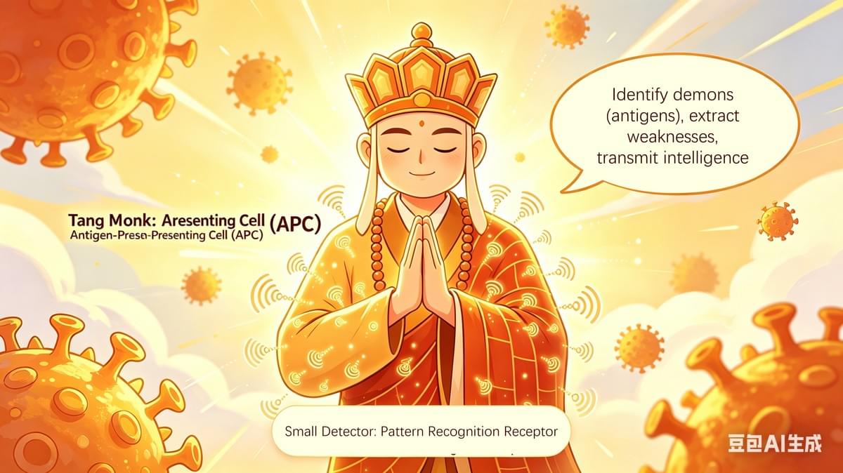 Episode 4: Tang Monk’s Westward Journey · Antigen Presentation Initiates — The Immune Team’s First Coordinated Battle On the banks of the Flowing Sand River, a sinister aura thickened. Suddenly, towering waves surged—crash!—and three identical, green-faced, fanged monsters leapt out of the water, brandishing steel blades. With twisted expressions, they lunged at the four travelers, shouting: “Foolish mortals! You dare trespass on our territory? You’re asking to die!” These three creatures looked exactly the same—short, sharp-toothed, reeking of foul energy. They were clearly invading “foreign antigens” (like harmful bacteria entering the body). Sun Wukong’s eyes flashed with anger as he raised his staff. “You little pests dare challenge me? Take this!” He leapt into the air and swung his golden staff at the lead monster. Clang! The monster raised its blade to block, but it shattered instantly. Though struck hard and coughing blood, the creature refused to fall, charging again with its broken weapon. “Big brother, I’ll help!” Zhu Bajie rushed forward with his rake, attacking the other two. Sha Wujing stood firmly beside Tang Monk, alert and watchful. At the same time, he focused his staff, trying to “read” the monsters’ signals—waiting for Bajie’s activation cue. But soon, Wukong and Bajie began to struggle. “This is strange!” Wukong shouted mid-battle. “They look ordinary, but they’re incredibly tough. My strikes don’t finish them—it’s like hitting cotton!” Bajie panted, “Master, something’s wrong! I can’t hit their weak points. If this keeps up, we’ll collapse from exhaustion!” “Stop!” Tang Monk called out. “Brute force won’t work. These are not ordinary monsters—they are invading antigens. You must follow the rules of immune defense and work together to eliminate them.” Wukong scratched his head. “Immune defense? I only know how to fight. How do we actually defeat them?” Tang Monk smiled and explained in simple terms: “Wukong, you are like a CD8⁺ T cell—a killer. Your staff represents your weapons (perforin and granzymes). But to strike effectively, you must first recognize the enemy’s weak point—like identifying an antigen peptide presented on MHC class I. You cannot attack blindly. Bajie, you are like a CD4⁺ T cell—a commander. Your job is to activate and coordinate others by sending ‘signals’ (cytokines), boosting their strength and regulating the battle. Wujing, you are like a B cell—a weapons master. Once activated by Bajie, you can produce ‘magical tools’ (antibodies) to neutralize the enemy. And I—I am an antigen-presenting cell (APC). My role is to identify the enemy, extract their weak points, and present that information to you—like an intelligence officer.” He paused, then said, “Now watch closely—I will identify their weak points.” Tang Monk closed his eyes, hands together, glowing softly. Across his body, countless tiny “detectors” (pattern recognition receptors) activated like radar, scanning the monsters and extracting their antigen fragments. He processed and displayed them via MHC molecules, preparing to relay the information. Moments later, he opened his eyes: “Wukong! The left monster’s weak point is in its chest! Bajie! Activate them—send your signals! Wujing! Identify the other two and prepare your tools once activated!” “Got it!” Bajie responded, glowing red as he released waves of “signals” (cytokines). “Big brother! Wujing! I’m boosting you—go all out!” Empowered, Wukong felt renewed strength. He leapt high and struck precisely at the chest of the left monster. Crack! It collapsed instantly and dissolved into smoke—eliminated. Meanwhile, Wujing, energized by Bajie’s signal, activated his staff. “I’ve locked onto them—I’m producing tools!” From his body emerged countless tiny “weapons” (antibodies), flying like arrows. They wrapped tightly around the remaining two monsters, immobilizing them and neutralizing their toxic power. “Not the tools!” the monsters cried, trying to flee—but they were trapped. Bajie seized the moment, charging forward and striking them down with full force. With a final scream, they too vanished into smoke. The battle ended. The four sat down to rest, exhausted—but victorious. Wukong wiped his sweat and laughed. “Master, this immune strategy is amazing! With Bajie’s signal, I was much stronger—and far more effective than just swinging wildly!” Bajie puffed up proudly. “Of course! Without my coordination, you wouldn’t perform at your best. From now on, follow my lead!” Wujing smiled. “Thank you, Second Brother. Without your activation, I couldn’t produce the tools to help. Master, from now on we’ll fight as a team and protect the ‘Great Tang’ together.” Tang Monk nodded, calm but serious: “This is only your first coordinated immune response. Many stronger enemies lie ahead. Wukong—remember: don’t rely on brute force; target precisely, or you may harm healthy cells. Bajie—guide wisely; avoid both neglect and overactivation. Wujing—practice your craft; we need stronger antibody responses.” Just then, a desperate cry echoed from afar: “Help! Please, holy monk—save us!” Tang Monk stood immediately. “Someone is in danger—we must go. It may be more invading pathogens.” The four set off at once—unaware that ahead awaited an even greater challenge: the three demons of Shuangcha Ridge, representing stronger pathogens, ready to test their teamwork again. ________________________________________ 🧬 Key Takeaway for Public Education Antigen-presenting cells (like Tang Monk) are the initiators of the immune response. Without them identifying and presenting the “weak points” (antigens), the immune system cannot respond precisely or effectively. Coordination between immune cells is essential—each plays a unique and indispensable role.  Antigen-Presenting Cells (APCs): Your Immune System's Information Network Imagine your immune system as a sophisticated military operation. While B cells are the ammunition factories and T cells are the special forces, antigen-presenting cells (APCs) serve as the intelligence officers—gathering crucial information about threats and briefing other immune cells on what to attack. What Are Antigen-Presenting Cells? Antigen-presenting cells are specialized immune cells that capture, process, and display pieces of foreign substances (antigens) to other immune cells. Think of them as security guards who not only detect intruders but also take their "mugshots" and distribute wanted posters throughout your body's defense network. The Main Players Dendritic Cells: Often called the "generals" of the immune system, these star-shaped cells are the most powerful APCs. They patrol tissues like sentries, constantly sampling their environment for threats. When they encounter danger, they rush to lymph nodes to alert T cells. Macrophages: These large cells are literally "big eaters" (macro = big, phage = eater). They engulf and digest pathogens, cellular debris, and dead cells while presenting antigens to T cells. Think of them as cleanup crews that also gather intelligence. B Cells: While primarily antibody producers, B cells can also present antigens, especially when they've captured specific threats through their surface receptors. How APCs Work: The Three-Step Process 1. Capture and Processing: APCs constantly patrol your body, capturing foreign materials through various methods—engulfing them, binding to them, or absorbing them from the environment. Once inside the APC, these materials are broken down into smaller fragments (antigens). 2. Presentation: The processed antigens are loaded onto special display platforms called MHC (Major Histocompatibility Complex) molecules. These act like serving platters, presenting the antigen pieces on the cell's surface. 3. T Cell Activation: APCs migrate to lymph nodes and spleen, where they encounter naive T cells. When a T cell's receptor matches the presented antigen, the APC provides additional activation signals, transforming the T cell into an active fighter. The Communication Network APCs don't just present antigens—they're sophisticated communicators. They release chemical signals (cytokines) that influence the type and intensity of immune response needed. This helps determine whether the body should mount an aggressive attack against a dangerous pathogen or a more measured response to a minor threat. Clinical Significance Understanding APCs has revolutionized medicine. Cancer immunotherapies work by helping APCs better present tumor antigens to T cells. Vaccines often include adjuvants—substances that enhance APC function, making vaccines more effective. Autoimmune diseases sometimes occur when APCs mistakenly present normal body proteins as foreign threats, leading to attacks on healthy tissues. Conversely, some pathogens and tumors have evolved ways to hide from or disable APCs. The Bigger Picture APCs are essential bridges between your innate immune system (immediate, general responses) and adaptive immunity (specific, long-lasting protection). Without them, your immune system would be like an army without intelligence—powerful but unable to identify or remember specific threats. This sophisticated cellular communication network ensures your immune system responds appropriately to different challenges, maintaining the delicate balance between protection and tolerance. References •	National Institute of Allergy and Infectious Diseases: https://www.niaid.nih.gov/research/immune-system-overview •	Nature Immunology Reviews: https://www.nature.com/ni/ •	American Association of Immunologists: https://www.aai.org/About/Education •	Centers for Disease Control and Prevention: https://www.cdc.gov/vaccines/hcp/conversations/understanding-vacc-work.html