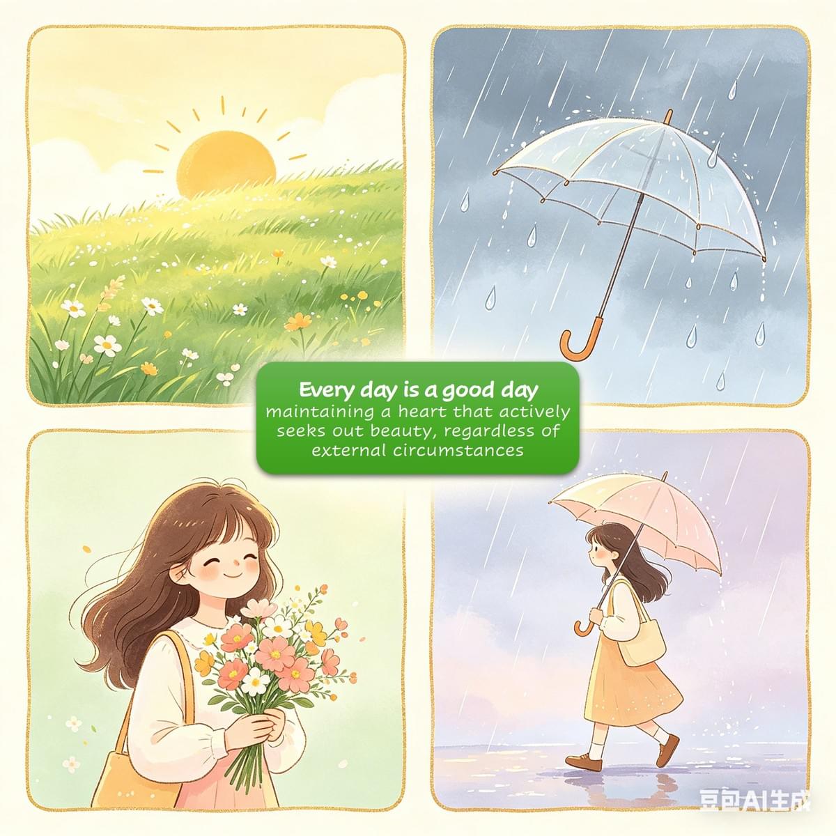 Chapter 18: Zen "Every Day is a Good Day" — A Heart Full of Beauty Makes Every Day Bright Part 1: Explaining the Philosophy in Simple Terms The Zen saying "Every day is a good day" (日日是好日) means that days themselves don't have a "good" or "bad" quality—that quality comes entirely from our own minds.  A sunny day has its brightness, but a rainy day has its softness. Success brings sweetness, while setbacks provide the "training" we need to grow. Many people are unhappy because they are constantly waiting for a "better day"—waiting for the promotion, the vacation, or a "perfect" moment—and they ignore the value of today. This philosophy isn't about blind optimism; it’s about maintaining a heart that actively seeks out beauty, regardless of external circumstances. When your heart is open, worries shrink; when your heart is bright, your days feel warmer. Every single day has the potential to be a "good day." Part 2: Real-Life Applications The Morning Commute: If it’s raining and traffic is backed up, instead of getting frustrated, use the time to listen to your favorite music or watch the rain on the window. Enjoy that brief moment of forced stillness. A Busy Workday: When work is exhausting, try not to complain about the grind. Instead, focus on the satisfaction of finishing a task. Take a moment to enjoy a sip of warm water or a quick stretch. These tiny moments of comfort are "small wins." A Simple Weekend: You don’t need an elaborate plan to have a good Saturday. Cleaning your room, sitting in the sun, or enjoying a hot meal are all signs of a good day. Some people keep a "Three Good Things" journal, recording small joys like a warm cup of tea or a kind word from a colleague. Once you start looking for beauty, you realize that even the most "ordinary" day is full of warm details. Part 3: Summary and Reflection "Every day is a good day" is a profound way of living. it means refusing to let the weather dictate your mood, refusing to let trivial chores ruin your spirit, and refusing to let hardships break your heart. Life will not always go smoothly, but we can choose to keep our "inner path" smooth. Happiness is rarely built from massive events; it is nourished by small, daily joys. We often think happiness is something far away or something huge we have to achieve. In reality, happiness is right here: the morning light, a hot meal, a glass of water, or even a single, steady breath. The secret is to stop being "picky" about your life. Don't demand perfection from your days. When things are going well, stay grounded; when things are difficult, don't complain; when things are boring, don't get restless. Work hard when you are busy, and relax fully when you are free. To practice this wisdom, you must open your heart and let the beauty in. Stop staring at what is missing and start noticing what you already have. Stop obsessing over your troubles and start focusing on the warmth around you.  Every morning, give yourself a small positive hint: "Today is also a very good day." Gradually, you will notice that while your life may not have changed, the light in your eyes has. Your heart becomes warmer, and even the most mundane days start to sparkle. "Every day is a good day" doesn't mean life suddenly becomes perfect; it means your heart has become gentle, resilient, and strong enough to find the good in everything.