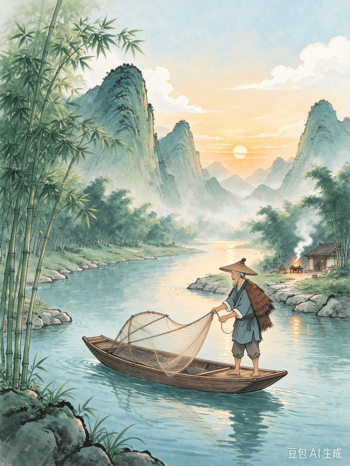 Classical Poetry Healing Article 9: Liu Zongyuan's "The Old Fisherman" — Letting Go of Impatience, Returning to Tranquility, and Facing Life with a Calm Mind I. Original Poem At night, the old fisherman moors by the western cliff to sleep, At dawn, he draws clear water from the Xiang River and burns Chu bamboo. As the mist clears and the sun rises, not a soul is in sight, With a single creak of the oar, the mountains and waters turn brilliant green. Looking back toward the horizon as he drifts downstream, Above the cliffs, the drifting clouds float by, without intention or chase. II. Poem Interpretation Liu Zongyuan's depiction of the old fisherman is the ideal epitome of breaking free from worldly impatience and living with ease and grace. The fisherman sleeps by the rocky cliffs at night, and at dawn, he draws water and burns bamboo to cook. When the sun rises and the morning mist dissipates, he rows his boat through the landscape; the sound of his oar echoes, and his eyes are filled with vibrant green. Drifting downstream and looking back toward the horizon, he sees clouds floating freely over the cliffs, unconstrained and without any intention of chasing after anything. The entire poem is devoid of utilitarian pursuits, rushing, or anxiety; it contains only the relaxation of following nature and acting according to one's heart. The greatest spiritual dilemma for modern people is a permanent state of internal impatience. We are constantly chasing goals, comparing ourselves to others, and rushing for success. Our brains calculate gains and losses without a moment's rest. Swept up in desires and anxiety, we are unable to calm down and truly experience life. We are always chasing more wealth, higher status, and greater recognition. We hurry along, our hearts forever in a panic. Even when we achieve our goals, we cannot find lasting peace. The core healing wisdom of the fisherman is this: let go of endless utilitarian pursuits, follow your own rhythm, slow down, and recover your inner tranquility. The line "the drifting clouds float by, without intention or chase" reveals the key: there is no need to forcefully pursue everything in the world. Excessive attachment and desperate chasing only breed impatience; by letting nature take its course and living calmly, the mountains, waters, and clear breezes will naturally provide healing. The root of impatience is never a busy life, but overloaded desires, heavy attachments, and a refusal to slow down and accept the present moment. III. Real-world Application Impatience-driven internal friction permeates daily life. In a highly competitive workplace, everyone works overtime desperately, fighting for metrics, terrified of falling behind, and living in a constant state of panic. In our personal lives, we continuously stack goals upon ourselves—we must make money, improve ourselves, and maintain our social lives—filling up every second of our time and feeling anxious at the slightest moment of idleness. We are eager to see immediate results in whatever we do, becoming anxious and giving up if there is no short-term payoff, unable to settle down and make steady progress. We are easily swept away by the pace of the outside world; when others progress, we panic and compare ourselves, leaving our inner world unable to find lasting peace. By adopting the fisherman's method of finding peace amidst nature, you can dispel impatience and cultivate a calm grace: •	Actively pare down your desires and stop meaningless chasing. Distinguish between what you truly need and the obsessions born from blindly following trends and comparing yourself to others. Let go of unnecessary goals, realize you do not have to be first in everything, and reduce the panic brought on by internal desires. •	Slow down the pace of your life and refuse to run non-stop. You do not need to pack your daily itinerary full. Leave some blank space in your schedule. Imitate the fisherman drawing water at dawn and boating to see the sights: do small things with no specific purpose or utilitarian goal, allowing your tense mind to slowly relax. •	Abandon the obsession with quick success and let things take their natural course. Whether cultivating a career or improving yourself, there is no need to rush for the finish line. Advance steadily at your own pace, do not let the progress of others disrupt your rhythm, and accept that growth happens at different speeds. •	Learn the state of mind of being "without intention" and take gains and losses lightly. You do not have to insist on winning at everything or expect every effort to pay off immediately. Just like the clouds drifting freely through the mountains, do not deliberately chase after results. Once you have done your best, let nature take its course, and your heart will naturally find calm and peace. There is a natural serenity among the mountains and rivers, and human impatience stems entirely from attachment. Let go of your hurried chasing, slow your steps to return to tranquility, and accept all the fast and slow rhythms of life with a calm heart.  Poésie classique et guérison  Article 9 : « Le vieux pêcheur » de Liu Zongyuan — Se libérer de l'impatience, retrouver la tranquillité et affronter la vie avec sérénité  I. Poème original  La nuit, le vieux pêcheur s'amarre près de la falaise occidentale pour dormir. À l'aube, il puise de l'eau claire dans la rivière Xiang et fait brûler du bambou Chu. Tandis que la brume se dissipe et que le soleil se lève, âme qui vive, au moindre coup de rame, les montagnes et les eaux se parent d'un vert éclatant. Regardant l'horizon tandis qu'il dérive au fil de l'eau, au-dessus des falaises, les nuages passent, insouciants et sans but précis.  II. Interprétation du poème  La représentation du vieux pêcheur par Liu Zongyuan est l'incarnation idéale de la libération de l'impatience du monde et d'une vie empreinte de sérénité et de grâce. Le pêcheur dort la nuit près des falaises rocheuses et, à l'aube, il puise de l'eau et fait brûler du bambou pour cuisiner. Au lever du soleil, lorsque la brume matinale se dissipe, il rame à travers le paysage ; le bruit de ses rames résonne et ses yeux s'illuminent d'un vert éclatant. Dérivant au fil de l'eau, le regard tourné vers l'horizon, il voit les nuages flotter librement au-dessus des falaises, insouciants et sans la moindre intention de poursuivre quoi que ce soit. Le poème tout entier est dépourvu de toute ambition utilitaire, de toute précipitation, de toute anxiété ; il ne contient que la sérénité que procure le fait de suivre la nature et d'écouter son cœur.  Le plus grand dilemme spirituel de l'homme moderne est un état permanent d'impatience intérieure. Nous courons sans cesse après des objectifs, nous nous comparons aux autres et nous nous précipitons vers le succès. Notre cerveau calcule les gains et les pertes sans un instant de répit. Emportés par les désirs et l'anxiété, nous sommes incapables de nous apaiser et de vivre pleinement. Nous sommes toujours en quête de plus de richesse, d'un statut plus élevé et d'une plus grande reconnaissance. Nous nous hâtons, le cœur constamment en proie à la panique. Même lorsque nous atteignons nos objectifs, nous ne parvenons pas à trouver une paix durable. La sagesse guérissante fondamentale du pêcheur est la suivante : lâcher prise face aux activités utilitaires incessantes, suivre son propre rythme, ralentir et retrouver sa tranquillité intérieure. Le vers « les nuages dérivent, sans intention ni poursuite » révèle la clé : il est inutile de tout rechercher à tout prix. L’attachement excessif et la poursuite acharnée ne font qu’engendrer l’impatience ; en laissant la nature suivre son cours et en vivant sereinement, les montagnes, les eaux et la brise légère apporteront naturellement la guérison. La racine de l’impatience n’est jamais une vie trépidante, mais des désirs excessifs, des attachements trop lourds et un refus de ralentir et d’accepter le moment présent.  III. Application concrète Les frictions internes alimentées par l’impatience imprègnent notre quotidien. Dans un environnement professionnel ultra-compétitif, chacun travaille sans relâche, se battant pour des objectifs précis, terrifié à l’idée de prendre du retard et vivant dans un état de panique constant. Dans notre vie personnelle, nous nous imposons sans cesse des objectifs : gagner de l’argent, nous améliorer et entretenir notre vie sociale, remplissant chaque seconde de notre temps et nous sentant anxieux au moindre moment d’oisiveté. Nous sommes avides de résultats immédiats, ce qui nous rend anxieux et nous pousse à abandonner en l'absence de gratification à court terme. Incapables de nous stabiliser et de progresser régulièrement, nous nous laissons facilement emporter par le rythme effréné du monde extérieur. Lorsque les autres progressent, nous paniquons et nous comparons à eux, ce qui perturbe notre paix intérieure.  En adoptant la méthode du pêcheur pour trouver la paix au cœur de la nature, vous pouvez dissiper votre impatience et cultiver une sérénité sereine :  • Réduisez activement vos désirs et cessez de courir après des choses futiles. Faites la distinction entre vos véritables besoins et les obsessions nées du suivi aveugle des tendances et de la comparaison constante avec autrui. Abandonnez les objectifs superflus, comprenez que vous n'avez pas besoin d'être le premier en tout et apaisez la panique engendrée par vos désirs intérieurs.  • Ralentissez le rythme de votre vie et refusez de courir sans cesse. Inutile de surcharger votre emploi du temps. Laissez-y des moments de répit. Imitez le pêcheur qui puise l'eau à l'aube et part en barque admirer le paysage : faites de petites choses sans but précis ni objectif utilitaire, pour permettre à votre esprit tendu de se détendre peu à peu.  • Abandonnez l'obsession du succès rapide et laissez les choses suivre leur cours naturel. Que ce soit pour bâtir une carrière ou vous améliorer, il n'est pas nécessaire de se précipiter. Avancez régulièrement à votre propre rythme, ne laissez pas la progression des autres perturber votre rythme et acceptez que la croissance se fasse à des vitesses différentes.  •	Apprenez à cultiver un état d'esprit « sans intention » et à accueillir gains et pertes avec détachement. Il n'est pas nécessaire de vouloir à tout prix l'emporter en toute chose ni d'attendre que chaque effort porte ses fruits immédiatement. À l'image des nuages qui dérivent librement au-dessus des montagnes, ne poursuivez pas délibérément les résultats. Une fois que vous avez donné le meilleur de vous-même, laissez les choses suivre leur cours naturel ; votre cœur trouvera alors naturellement calme et sérénité. Une sérénité naturelle émane des montagnes et des rivières, tandis que l'impatience humaine ne naît que de l'attachement. Renoncez à cette course effrénée, ralentissez le pas pour retrouver la tranquillité et acceptez, avec sérénité, tous les rythmes de la vie, qu'ils soient rapides ou lents.