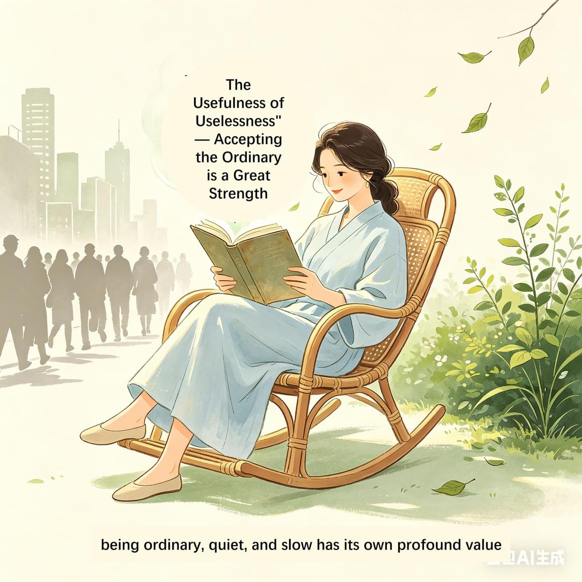 Zhuangzi’s concept of "The Usefulness of Uselessness" (无用之用) suggests that many things appearing "useless" to society are actually the most valuable. We are constantly taught to be useful, outstanding, and successful. In the process, we forget that being ordinary, quiet, and slow has its own profound value.  Being introverted is not a flaw; being quiet is not a sign of incompetence; being ordinary is not a failure. Those "useless" moments in the eyes of others—staring into space, taking a slow walk, tending to flowers, spending time alone, or working at your own pace—are exactly the things that nourish the soul and restore your strength. By accepting your own "uselessness" and not forcing yourself to be productive every second, you can live a more authentic and free life. Sure? Edit  At Work: You don’t have to compete for the top spot in everything. Simply doing your job with sincerity and being reliable is "useful" enough. You don't need to be a "high-performer" to have worth. In Daily Life: You don’t have to be a master of many hobbies. If you can take good care of yourself and find things that make you happy, that is a "great use."  Personal Growth: If you are introverted, don't force yourself to be a social butterfly. Reading, thinking, and reflecting in solitude can actually give you more inner strength than a loud party ever could. Many people feel inferior because they aren't "extraordinary," but once they adopt this mindset, they stop comparing themselves to others. By focusing on the small, simple things, they often find they are more liked and respected because they are genuine. "Uselessness" isn't about lacking ability; it’s about refusing to fake it or join the "rat race."  The "Usefulness of Uselessness" is the gentlest form of redemption Zhuangzi offers to the modern world. We have been "held hostage" by the idea of utility for too long: we think we must be useful to be loved, useful to be successful, and useful to have value. But humans are not machines; we do not need high-efficiency output at all times. Qualities like being ordinary, quiet, slow, and gentle—traits that society often calls "useless"—are actually the most precious parts of our humanity. They allow us to stay grounded. Accepting your "uselessness" means accepting that it is okay to be imperfect and not always in the spotlight. You don't need to race against others' achievements or match their flashiness. When you quietly do your best and live a stable, peaceful life, you are achieving the highest form of "use." This mindset allows us to relax, stay real, and avoid being kidnapped by the desire for profit or fame. To practice this wisdom, give yourself permission to be ordinary, to be slow, and to not be the center of attention. Change the internal script from "I must be useful" to "I am enough just as I am."  When you stop pressuring yourself to be useful every moment, you actually find more strength. When you embrace the ordinary, you find more happiness. This isn't a passive or lazy way to live; it is the most clear-eyed and compassionate way to navigate life.  « L’utilité de l’inutilité » selon Zhuangzi — Accepter l’ordinaire est une grande force Le concept de Zhuangzi de « l’utilité de l’inutilité » (无用之用) suggère que nombre de choses considérées comme « inutiles » par la société sont en réalité les plus précieuses. On nous apprend constamment à être utiles, exceptionnels et à réussir. Ce faisant, nous oublions que la simplicité, le calme et la lenteur ont une valeur profonde. Être introverti n’est pas un défaut ; être silencieux n’est pas un signe d’incompétence ; être ordinaire n’est pas un échec. Ces moments « inutiles » aux yeux des autres — rêvasser, flâner, s’occuper de fleurs, passer du temps seul ou travailler à son propre rythme — sont précisément ce qui nourrit l’âme et nous redonne des forces. En acceptant notre propre « inutilité » et en ne nous forçant pas à être productifs à chaque instant, nous pouvons vivre une vie plus authentique et plus libre.  Au travail : Inutile de viser la première place partout. Faire son travail avec sincérité et fiabilité est déjà une belle performance. Nul besoin d'être un surdoué pour avoir de la valeur. Dans la vie de tous les jours : Inutile d'exceller dans de nombreux loisirs. Prendre soin de soi et trouver du plaisir est déjà une belle réussite. Développement personnel : Si vous êtes introverti, ne vous forcez pas à être sociable. Lire, réfléchir et méditer en solitaire peut vous apporter une force intérieure bien plus grande qu'une soirée bruyante. Nombreux sont ceux qui se sentent inférieurs parce qu'ils ne sont pas « extraordinaires », mais en adoptant cet état d'esprit, ils cessent de se comparer aux autres. En se concentrant sur les petites choses simples, ils constatent souvent qu'ils sont plus appréciés et respectés pour leur authenticité. L'« inutilité » n'est pas liée à un manque de compétences ; c'est le refus de faire semblant ou de se lancer dans cette course effrénée.  « L’utilité de l’inutilité » est la forme de rédemption la plus douce que Zhuangzi offre au monde moderne. Nous avons été trop longtemps prisonniers de l’idée d’utilité : nous pensons devoir être utiles pour être aimés, utiles pour réussir, utiles pour avoir de la valeur. Mais les humains ne sont pas des machines ; nous n’avons pas besoin d’une productivité maximale en permanence. Des qualités comme l’ordinaire, le calme, la lenteur et la douceur – des traits que la société qualifie souvent d’« inutiles » – sont en réalité ce qu’il y a de plus précieux en nous. Elles nous permettent de garder les pieds sur terre. Accepter son « inutilité », c’est accepter qu’il est normal d’être imparfait et de ne pas toujours être sous les feux de la rampe. Il n’est pas nécessaire de rivaliser avec les réussites des autres ni d’égaler leur éclat. Lorsque l’on fait de son mieux en toute discrétion et que l’on mène une vie stable et paisible, on atteint la forme la plus aboutie de l’« utilité ». Cet état d’esprit nous permet de nous détendre, de rester authentiques et d’éviter d’être engloutis par le désir de profit ou de gloire. Pour cultiver cette sagesse, autorisez-vous à être ordinaire, à prendre votre temps et à ne pas chercher à être au centre de l'attention. Remplacez votre discours intérieur « Je dois être utile » par « Je suis parfait tel que je suis ». En cessant de vous mettre la pression pour être utile à chaque instant, vous découvrez une force nouvelle. En embrassant l'ordinaire, vous trouvez plus de bonheur. Il ne s'agit pas d'une vie passive ou paresseuse ; c'est la manière la plus lucide et la plus bienveillante d'aborder la vie.