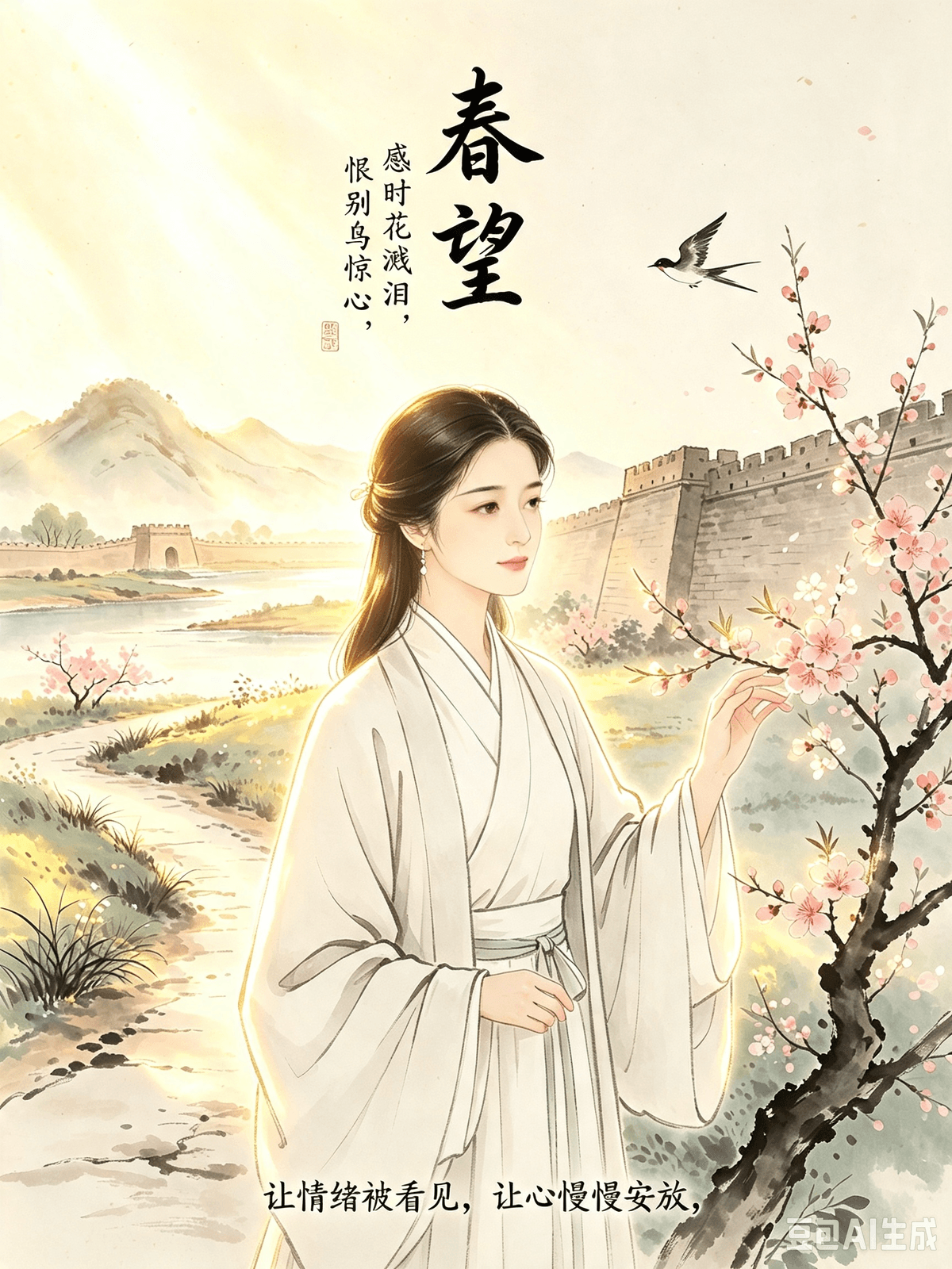 Tang Dynasty Poetic Healing: Erasing Modern Mental Friction and Cultivating a Life of Ease Chapter 8: Du Fu’s Spring Prospect — Embracing Negative Emotions, Learning to Release, and Stopping Self-Suppression I. The Original Poem Spring Prospect (春望) The nation is shattered, yet mountains and rivers remain; Spring comes to the city, the grass and trees grow deep. Moved by the times, flowers bring forth tears; Grieving over parting, the birds startle the heart. Beacon fires have burned for three consecutive months; A letter from home is worth ten thousand pieces of gold. I scratch my white hair, growing ever shorter, Until it can barely hold a hairpin. II. Poetic Insight After the An Lushan Rebellion broke out, the capital city of Chang'an fell, the nation was shattered, and the people were displaced. Trapped in the city, Du Fu witnessed the desolation. Worried about the safety of his distant family and burdened by the sorrow of a broken nation, the pain of separation, and the hardship of displacement in turbulent times, he was overwhelmed with grief and suppression. Spring in Chang'an brought blooming flowers and singing birds—normally a joyous scene. Yet, filled with sorrow, Du Fu shed tears at the sight of flowers and was startled by the songs of birds. Even the beauty of all things could not soothe the deep negative emotions in his heart. This excerpt breaks the ancient stereotype that "stoic restraint equals maturity," offering a subversive view on emotions: there is no need to forcefully endure sorrow or fake a smile. Honestly expressing negative emotions is the truest form of self-kindness. While ancient scholars praised hiding one's joy and anger and facing hardship with calm detachment, Du Fu openly embraced his vulnerability: it is human nature to feel sad in turbulent times, heartbroken over partings, and deeply pained amidst suffering.  You do not have to force yourself to be happy just because you see something beautiful, nor do you have to force yourself to be resilient in the face of adversity. Let your emotions match your circumstances. Allow your sorrow to flow naturally. Cry if you want to cry; feel uneasy if you are sad. Embracing your emotions and connecting with your pain—without suppression, pretense, or self-blame—is the crucial first step to emotional self-healing and the key to stopping mental friction. III. Real-World Application As a mindset consultant, I frequently observe that the greatest mental friction for modern adults is "emotional moral kidnapping." From a young age, we are taught that adults must be sensible and strong; vulnerability and emotional sensitivity are strictly forbidden. We dare not cry when wronged at work, dare not show despair when facing life's hardships, dare not show grief when losing loved ones, and dare not break down when overwhelmed by stress. Everyone is playing the role of an "emotionally stable adult," suppressing all their grievances, sorrow, exhaustion, and breakdowns inward. On the surface, we look perfectly fine, but inside, we are full of holes. Chronic emotional suppression leads to insomnia, anxiety, irritability, emotional numbness, and self-isolation. The more you endure in silence, the heavier the internal friction becomes.  Use Du Fu's mindset to cultivate emotional self-healing resilience: 1.	Tear down the "strong persona" and allow emotional imbalance: You can laugh loudly when happy and shed tears when sad. You can pause when exhausted. When facing setbacks, grievances, partings, or pressure, feeling low is entirely reasonable. Stop criticizing yourself for being vulnerable, and stop thinking that showing negative emotions is a sign of immaturity. 2.	Align with your emotional state and stop forcing toxic positivity: When anxious, many people try to forcefully cheer themselves up or inject "positive energy," which only adds to the psychological burden. When you are at a low point or facing terrible situations, allowing yourself to feel down for a day or two and accepting a bad mood is far more effective than forced self-healing. 3.	Find healthy outlets for release: Just as Du Fu used flowers and birds to express his grief and shed tears, find your own way to release: confide in someone, have a good cry, write in a journal, or release it through exercise. Purge the emotions backed up in your heart so they do not pile up and cause internal friction. Maturity is never about being devoid of joy or sorrow; it is about allowing yourself to experience both. By embracing all emotional fluctuations, refusing to fight against negative emotions, and letting your feelings process naturally, your mind and body can truly achieve a state of ease.  La guérison par la poésie sous la dynastie Tang : apaiser les tensions mentales modernes et cultiver une vie sereine Chapitre 8 : « Vue printanière » de Du Fu — Accueillir les émotions négatives, apprendre à lâcher prise et cesser de se réfréner I. Le poème original Vue printanière (春望) : Le pays est en ruines, mais les montagnes et les rivières demeurent ; le printemps revient sur la ville, l'herbe et les arbres foisonnent. Ému par les temps troublés, les fleurs font couler mes larmes ; affligé par la séparation, le chant des oiseaux fait tressaillir mon cœur. Les feux de signalement brûlent depuis trois mois consécutifs ; une lettre du foyer vaut dix mille pièces d'or. Je me gratte les cheveux blancs qui se raréfient, au point de pouvoir à peine y retenir une épingle. II. Éclairage poétique Après le déclenchement de la rébellion d'An Lushan, la capitale Chang'an tomba, le pays fut dévasté et la population déplacée. Bloqué dans la ville, Du Fu fut témoin de cette désolation. Inquiet pour la sécurité de sa famille éloignée et accablé par le chagrin d'une nation brisée, la douleur de la séparation et les épreuves de l'exil en ces temps troublés, il était submergé par la tristesse et le poids de ses émotions refoulées. Le printemps à Chang'an apportait son lot de fleurs épanouies et de chants d'oiseaux — un spectacle habituellement joyeux. Pourtant, le cœur lourd, Du Fu versait des larmes à la vue des fleurs et tressaillait au chant des oiseaux. Même la beauté du monde ne parvenait pas à apaiser les émotions négatives profondes qui l'habitaient. Cet extrait rompt avec le vieux stéréotype selon lequel « la retenue stoïque est synonyme de maturité », offrant une perspective subversive sur les émotions : il n'est nul besoin de supporter la tristesse par la force ou de feindre le sourire. Exprimer honnêtement ses émotions négatives est la forme la plus authentique de bienveillance envers soi-même. Alors que les lettrés d'autrefois prônaient la dissimulation de la joie et de la colère ainsi qu'une attitude de calme détachement face à l'adversité, Du Fu a pleinement assumé sa vulnérabilité : il est humain de ressentir de la tristesse en des temps troublés, d'avoir le cœur brisé par les séparations et de souffrir profondément au milieu des épreuves. Vous n'avez pas à vous forcer à être heureux simplement parce que vous voyez quelque chose de beau, ni à vous contraindre à faire preuve de résilience face à l'adversité. Laissez vos émotions s'accorder aux circonstances. Permettez à votre tristesse de s'écouler naturellement. Pleurez si vous en avez envie ; acceptez votre malaise si vous êtes triste. Accueillir ses émotions et se connecter à sa douleur — sans les refouler, sans faux-semblants et sans s'accuser soi-même — constitue la première étape cruciale de l'auto-guérison émotionnelle et la clé pour mettre fin aux frictions mentales. III. Application concrète En tant que consultant en état d'esprit, j'observe souvent que la principale source de friction mentale chez les adultes d'aujourd'hui est ce que l'on pourrait appeler le « chantage moral à la stabilité émotionnelle ». Dès le plus jeune âge, on nous apprend que les adultes doivent faire preuve de raison et de force ; la vulnérabilité et la sensibilité émotionnelle sont strictement proscrites. Nous n'osons pas pleurer face à une injustice au travail, ni manifester notre désespoir devant les épreuves de la vie, ni exprimer notre chagrin lors de la perte d'êtres chers, ni craquer lorsque le stress nous submerge. Chacun joue le rôle de « l'adulte émotionnellement stable », refoulant en soi ses griefs, sa tristesse, son épuisement et ses effondrements. En apparence, tout semble aller pour le mieux, mais intérieurement, nous sommes en lambeaux. Le refoulement émotionnel chronique entraîne insomnie, anxiété, irritabilité, engourdissement émotionnel et isolement. Plus vous endurez en silence, plus la friction intérieure s'intensifie. Adoptez l'état d'esprit de Du Fu pour cultiver une résilience propice à l'auto-guérison émotionnelle : 1.	Faites tomber le masque de la « personne forte » et acceptez le déséquilibre émotionnel : vous avez le droit de rire aux éclats quand vous êtes heureux et de verser des larmes quand vous êtes triste. Vous pouvez faire une pause lorsque vous êtes épuisé. Face aux revers, aux injustices, aux séparations ou à la pression, il est tout à fait légitime de se sentir abattu. Cessez de vous blâmer pour votre vulnérabilité et d'associer l'expression d'émotions négatives à de l'immaturité. 2.	Soyez en phase avec votre état émotionnel et cessez de vous imposer une positivité toxique : lorsqu'elles sont anxieuses, beaucoup de personnes tentent de se remonter le moral de force ou de s'injecter de « l'énergie positive », ce qui ne fait qu'alourdir le fardeau psychologique. Lorsque vous traversez une mauvaise passe ou une situation terrible, s'autoriser à broyer du noir pendant un jour ou deux et accepter sa mauvaise humeur est bien plus efficace qu'une tentative forcée de guérison. 3.	Trouvez des exutoires sains : tout comme Du Fu utilisait les fleurs et les oiseaux pour exprimer son chagrin et verser ses larmes, trouvez votre propre moyen de libérer vos émotions : confiez-vous à quelqu'un, pleurez un bon coup, tenez un journal ou évacuez les tensions par l'exercice physique. Purgez les émotions accumulées dans votre cœur afin qu'elles ne s'entassent pas et ne provoquent pas de frictions intérieures. La maturité ne signifie pas être dépourvu de joie ou de tristesse ; Il s'agit de vous autoriser à vivre les deux. En accueillant toutes les fluctuations émotionnelles, en refusant de lutter contre les émotions négatives et en laissant vos sentiments suivre leur cours naturel, votre esprit et votre corps peuvent véritablement atteindre un état de sérénité.