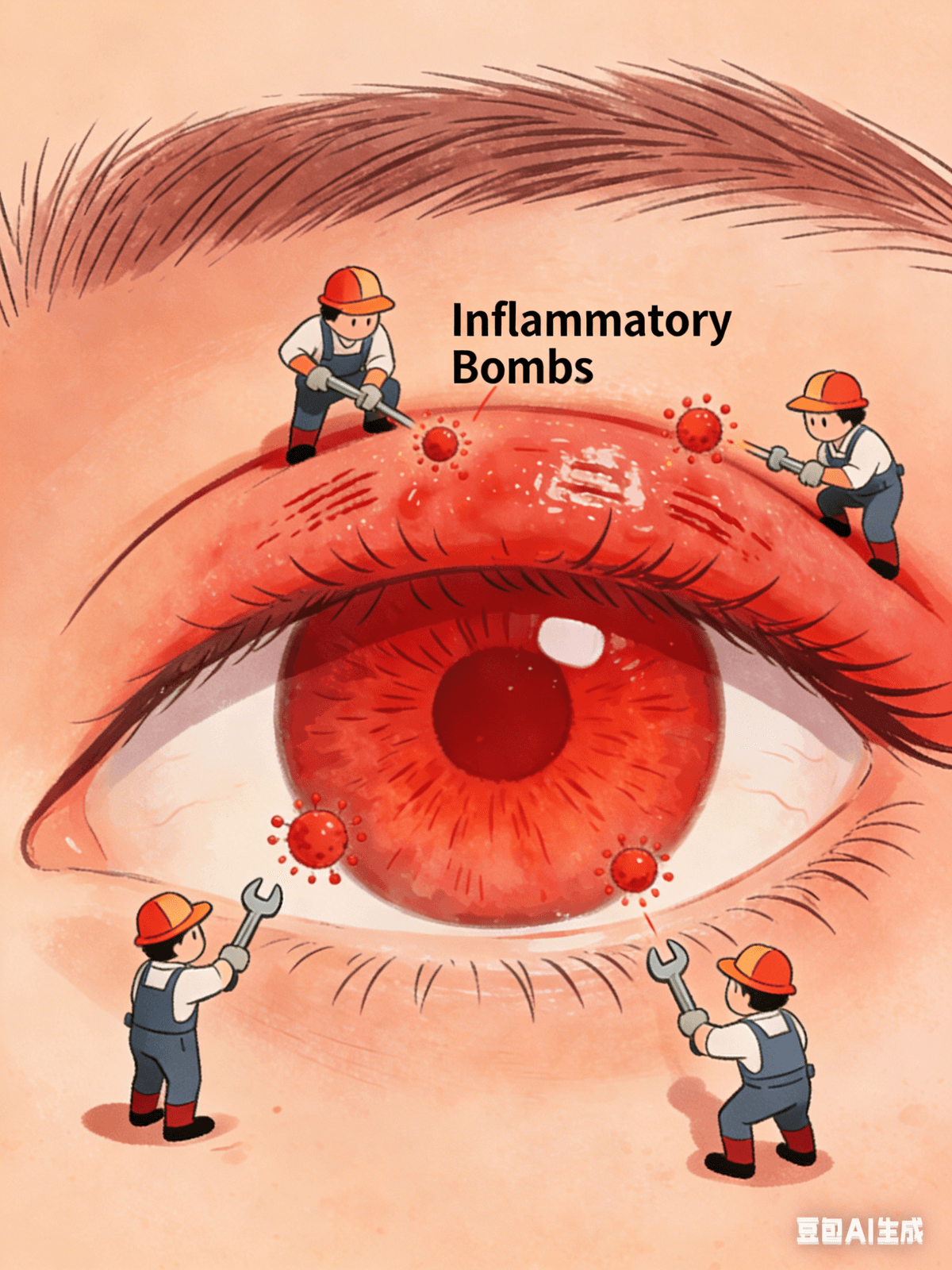 Question 6: What are the common symptoms of thyroid eye disease?  1. Eyes "bulging out" – The eyeball protrudes from its socket, causing the thyroid gland to become displaced and accumulate, pushing the eyeball outwards, making it appear bulging like a goldfish's bubble eyes.  2. Red and swollen eyes – Swollen eyelids and conjunctival congestion cause the thyroid gland to release inflammatory factors, making the eyelids and sclera red and swollen, like the eyes after rubbing them with sand for a long time.  3. Dry, gritty eyes – After the eyeball protrudes, the eyelids can no longer completely cover the eyeball, causing moisture on the surface of the eye to evaporate quickly, like water in an uncovered glass. Therefore, the eyes feel dry and gritty, as if there is dust in them.  4. Double vision – Inflammation can affect the small muscles that move the eyes, causing them to become unresponsive. For example, if you try to look to the left, one eye may turn, but the other may not follow, resulting in two images of the same thing, like seeing an apple as two separate objects.  5. Photophobia, tearing, dryness, and swelling – Eyes become extremely sensitive. When exposed to bright light (such as sunlight or flashlight beam), the eyes will squint and tear up, feeling uncomfortable as if just waking up to bright light.  6. Eyelids that don't close completely or open too wide – Some children (or adults) may find that their eyelids either don't close completely when sleeping, leaving a small slit, or they open them very wide, appearing as if they are "staring." This is caused by inflammation affecting the eyelid muscles.  In short, thyroid eye disease is essentially the eyes being disrupted by Graves' disease, resulting in bulging, red, swollen, dry, photophobic, and even double vision.