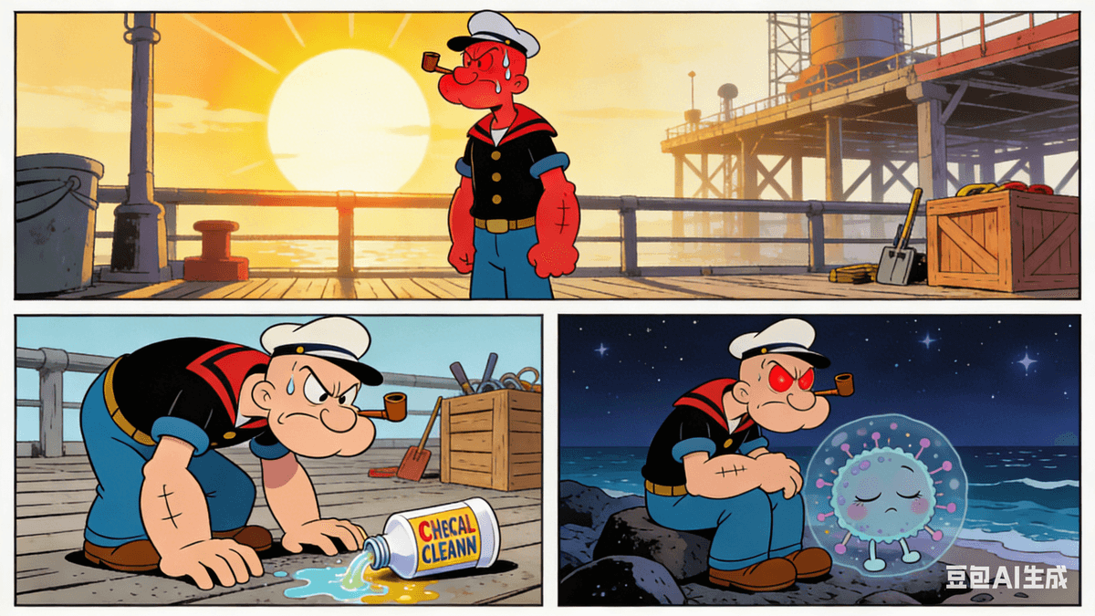 Popeye scratched his head, his cheeks flushing pink. “Well, blow me down... so even when I have a simple cold, my ‘security team’ gets clumsy? Professor, are there other reasons besides family history and germs?” “Absolutely,” the Professor replied, his tone turning serious. “The third major cause is environmental factors.” He gestured to the darker corners of the poster. “Prolonged exposure to the scorching sun can damage the skin and throw the immune system into disarray. The same goes for harsh chemicals—like those strong cleaning supplies used here at the dock. And perhaps most importantly: long-term stress and staying up too late. Just as a sailor makes mistakes when he is exhausted, our immune cells slip up when they are worn out.” Popeye nodded slowly as the memories washed over him: spending too long under the blazing sun until his skin was red and itchy; the stinging tingle in his hand after touching industrial cleaners; and those long nights staring at the stars, leaving him bloodshot and drained the next day. He pictured his poor immune cells inside, drowsy and listless, dragging their feet instead of marching proudly. Olive immediately grabbed Popeye’s hand, squeezing it tight. “Popeye! We mustn’t sunbathe too much or stay up all night anymore! And no more touching those chemicals without gloves. We have to protect your security team so they never get too tired to do their job!” Popeye squeezed back, his jaw set with determination. “Don’t worry, Olive! I’ll listen to the doc. I’ll build good habits and take care of my crew on the inside. No more strikes or malfunctions—I’m staying healthy!” Professor Owl beamed at the two sensible youngsters. “Excellent attitude! Besides these three main causes, simply getting older or changes in our body’s hormones can also affect how the immune system works.” He gathered his papers, offering a final word of wisdom. “But there is no need to worry. By living a healthy lifestyle—sleeping well, eating right, staying happy, and avoiding those harmful triggers—we can greatly lower the chance of our immune system making mistakes.” The Professor looked out at the horizon. “That is all for today’s reveal. In our next episode, we will explore the common autoimmune diseases that happen when the immune system truly goes wrong!”