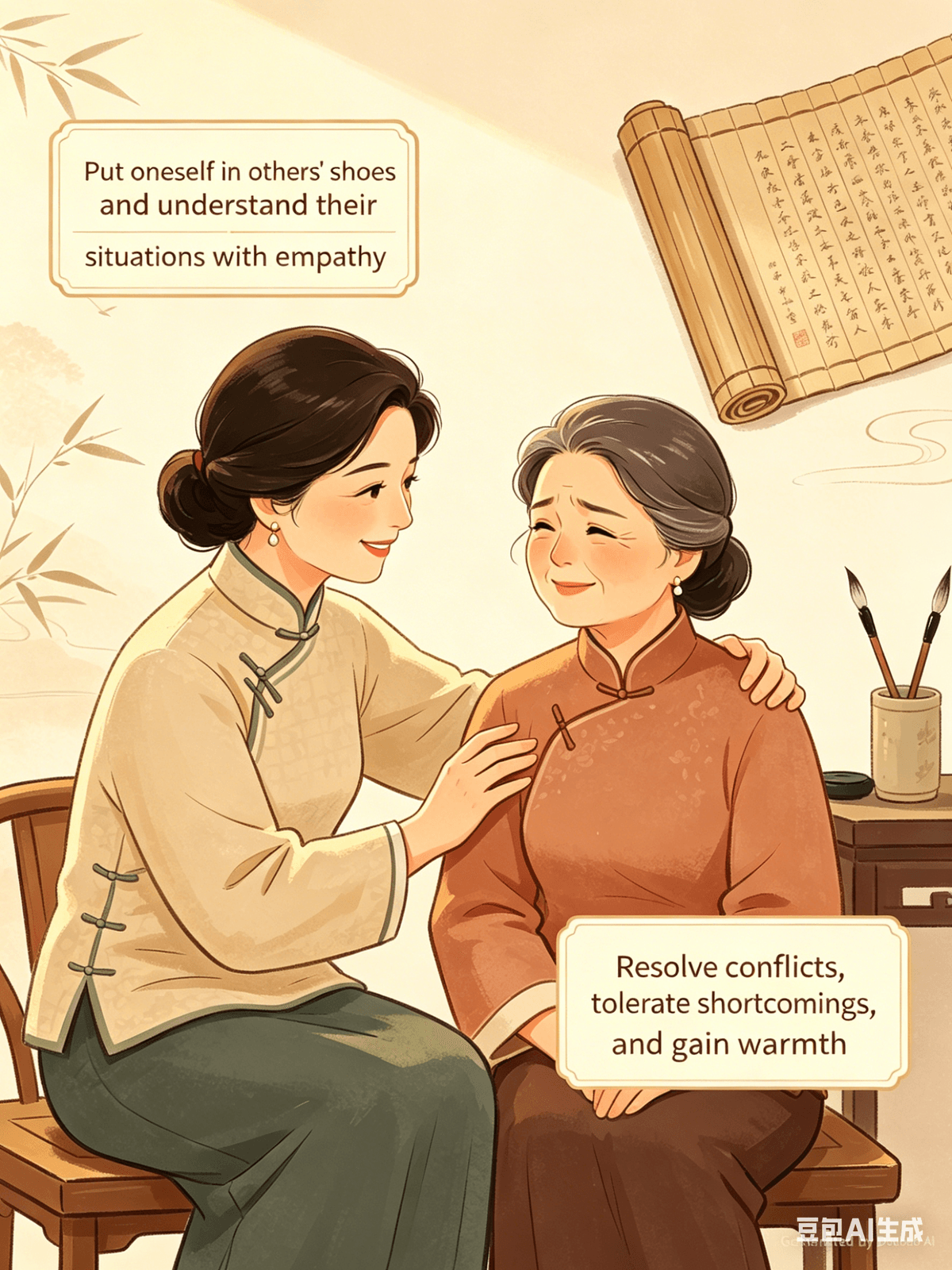 Essay 4: Confucian “Empathy for Others” — Resolving Conflict and Experiencing the Warmth of Relationships Part 1: Simple Explanation (≈200 words) The Confucian idea of “extending oneself to others” can be simply understood as: “Do not impose on others what you do not wish for yourself.” At its core, it is about empathy. If you dislike something, don’t force it on others; if you hope to be understood and accepted, begin by understanding and accepting others. This principle does not mean suppressing your own needs or always giving in. Instead, it encourages perspective-taking as a way to resolve interpersonal conflicts and maintain healthy relationships. Many everyday tensions arise from a lack of empathy—we focus on our own feelings while overlooking others’ situations. This often leads to misunderstandings, arguments, and emotional strain. “Extending oneself to others” reminds us that by putting ourselves in others’ shoes—by understanding and being more tolerant—we can build warmer, more supportive relationships and reduce unnecessary emotional friction. ________________________________________ Part 2: Practical Examples (≈200 words) In family life, when parents constantly remind you to “help with chores” or “settle down,” instead of reacting impatiently, try to see things from their perspective. Their reminders come from concern—they worry about your well-being. Listening patiently and responding with warmth can ease tension and strengthen family bonds. At work, if a colleague asks for help when you feel busy, think about times when you needed support yourself. If you have time, offer help; if not, decline politely. This way, you respect both your own boundaries and others’ feelings. Among friends, if someone unintentionally hurts your feelings, don’t dwell on it. Reflect on times when you may have been careless too. Practicing tolerance helps preserve the warmth of friendship. ________________________________________ Part 3: Summary (≈600 words) The Confucian principle of empathy is central to building and maintaining meaningful relationships. It teaches us to view others with understanding, recognize their circumstances, and accept their imperfections. In doing so, we can resolve conflicts, reduce emotional strain, and create more harmonious interactions. Healthy relationships are never one-sided. They are built on mutual understanding and acceptance. How you treat others often shapes how they treat you in return. In daily life, practicing empathy begins with perspective-taking. When conflicts arise, pause and consider the situation from the other person’s point of view. Try to understand their challenges and emotions instead of reacting with blame or stubbornness. Second, practice tolerance. No one is perfect—everyone has their own personality, limitations, and life circumstances. Accepting these differences allows relationships to grow without unnecessary pressure. Finally, approach others with sincerity and kindness. Show genuine care, take initiative to understand others, and offer support when possible. In return, you are more likely to receive the same warmth and goodwill. Whether in family, friendship, or the workplace, applying empathy helps reduce unnecessary conflict and fosters stronger, more meaningful connections. It allows us to experience warmth in our interactions and find fulfillment in companionship. By embracing this principle, we can nurture relationships that are not only stable, but also lasting and deeply rewarding.