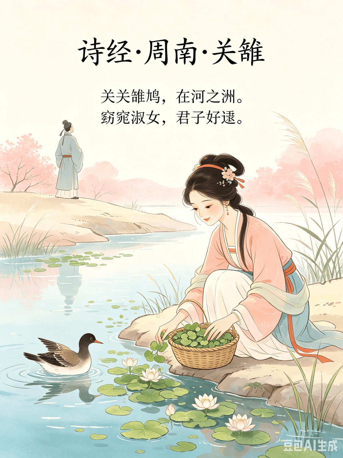 A Healing Guide to Classical Chinese Poetry: Curing Overthinking and Embracing a Relaxed Life Part 1: Pre-Qin to Han Dynasties (5 Chapters in Total) Chapter 1: Guan Ju from the Classic of Poetry (Shi Jing) — Embracing Your Emotions, Accepting Yourself, and Navigating Love and Life's Expectations with a Peaceful Mind I. The Original Poem “Guan, guan,” cry the ospreys, On the island in the river. The graceful, noble lady, A fine match for the gentleman. Uneven grow the water lilies, He seeks them left and right. The graceful, noble lady, Waking and sleeping, he seeks her. Seeking her but failing to win her, Waking and sleeping, he thinks of her. Longing, oh, longing! He tosses and turns in his bed. Uneven grow the water lilies, He plucks them left and right. The graceful, noble lady, With lutes and zithers, he befriends her. Uneven grow the water lilies, He gathers them left and right. The graceful, noble lady, With bells and drums, he delights her. II. Interpretation Most people misread Guan Ju as a passionate, even obsessive, ancient love poem. In truth, it is one of China’s earliest pieces of emotional healing literature. It teaches us how to manage our desires, accept our feelings, and find peace within ourselves.  The ospreys singing together by the river represent a natural companionship—side by side, yet not bound by force. This is the ultimate "relaxed" state of being. When the gentleman falls in love, he faces his joy directly; he doesn't suppress his feelings or deny his attraction. This is the first layer of self-acceptance.  However, when his love goes unrequited, he spends his nights tossing and turning, lost in thought. The author doesn't judge this attachment or force the gentleman to "just get over it." Instead, the poem openly describes his anxiety, yearning, and disappointment. Giving yourself permission to be sad is the second layer of emotional acceptance. The core wisdom of this poem is never about "getting the girl at all costs." Rather, it models a healthy emotional cycle: it begins with genuine affection, moves through the mental struggle of unmet desires, and concludes with graceful letting go. The gentleman doesn't demean himself because he was rejected. He doesn't obsessively stalk her or invalidate his own feelings. Instead, he lets go of the need to possess her, choosing to appreciate her from afar with the music of lutes, bells, and drums. He transforms a possessive obsession into a gentle, respectful appreciation.  The ancient ritual and musical culture of the Pre-Qin era shaped the unique "middle way" (moderation) found in this poem: to have desires but not be consumed by them; to have cravings but not become obsessed; to feel heartache but not destroy oneself over it. It dismantles a toxic modern mindset: If I like it, I must have it; if I expect it, it must happen; if I face rejection, I am a failure.  Guan Ju straightforwardly tells us: Emotions are neither right nor wrong, and having expectations is not a sin. The root of our mental exhaustion is never our desires—it is our inability to accept that things don't always go our way. It is the struggle to accept the very ordinary reality of "seeking, but not necessarily finding." For thousands of years, the most precious takeaway from this poem has been radical self-acceptance: allowing yourself to hope, allowing those hopes to fall through, allowing yourself to grieve, and—most importantly—allowing yourself to step back in time, preserving your dignity and grace. III. Practical Application Today, the mental exhaustion and overthinking most people experience is essentially a "Guan Ju style attachment." In the workplace, we obsess over a promotion or validation, believing that hard work must immediately equal reward. In relationships, we obsess over equal, mutual affection, believing that our pure intentions must be reciprocated perfectly. In life, we obsess over the "perfect path," demanding that our plans execute flawlessly.  The moment our expectations fall short, we spiral. We doubt ourselves, endlessly replay scenarios in our heads, and have late-night emotional breakdowns. We blame ourselves for being greedy while simultaneously refusing to let go of our fixations. We bounce between self-denial and bitterness, completely draining our mental and physical energy. By applying the wisdom of Guan Ju to our daily emotional regulation, we can practice three rules for a more relaxed, stress-free life: 1.	Accept your true desires without toxic self-denial. Don't punish yourself for having wants or expectations. Desiring to improve, to be loved, or to succeed is human nature. You don't need to feel "materialistic" or "selfish" just because you want something. Honestly acknowledging what you want is the first step to stop fighting yourself. 2.	Accept disappointment and allow things to go wrong. Just as the gentleman sought the lady and didn't get his way, life is full of unmet desires. Failing an interview, having your trust broken, or seeing your plans ruined are all normal parts of life. A setback doesn't mean you aren't good enough; it usually just means the timing, luck, or fit was off. Stop blaming external outcomes on internal flaws. 3.	Transform obsession into peaceful appreciation. If you don't get the promotion, there's no need to drain yourself in toxic workplace politics; just focus on quietly building your skills. If your affection isn't returned, you don't need to beg; keep your dignity, protect your heart, and gracefully bow out. If your life isn't perfectly ideal, don't force it to be; simply embrace the ordinary beauty of the present moment. Moving forward, try to adopt the mindset of Guan Ju: Love deeply without obsession, hope without forcing outcomes, and face both gains and losses with a calm heart. Cherish what you have when you have it, let go peacefully when you lose it. Do not suppress your feelings, and do not belittle yourself. With a gentle and peaceful mind, catch whatever life throws at you—the good and the bad—and finally break free from the exhausting cycle of overthinking.  Guide de guérison par la poésie classique chinoise : Guérir la rumination et embrasser une vie sereine  Partie 1 : Des dynasties pré-Qin aux Han (5 chapitres au total)  Chapitre 1 : Guan Ju du Classique des vers (Shi Jing) — Accueillir ses émotions, s'accepter et naviguer avec sérénité dans l'amour et les attentes de la vie  I. Le poème original « Guan, guan », crient les balbuzards, Sur l'île au milieu du fleuve. La gracieuse et noble dame, Une épouse parfaite pour le gentleman.  Les nénuphars poussent de façon irrégulière, Il les cherche de tous côtés. La gracieuse et noble dame, Éveillé et endormi, il la cherche.  La cherchant sans parvenir à la conquérir, Éveillé et endormi, il pense à elle. Désir, oh, désir ! Il se tourne et se retourne dans son lit.  Les nénuphars poussent de façon irrégulière, Il les cueille de tous côtés. La gracieuse et noble dame, avec des luths et des cithares, il se lie d'amitié avec elle.  Les nénuphars poussent de façon irrégulière, il les cueille de tous côtés. La gracieuse et noble dame, avec des cloches et des tambours, il la ravit.  II. Interprétation. La plupart des gens interprètent à tort le Guan Ju comme un poème d'amour ancien, passionné, voire obsessionnel. En réalité, il s'agit de l'une des premières œuvres de la littérature chinoise consacrées à la guérison émotionnelle. Il nous enseigne comment maîtriser nos désirs, accepter nos sentiments et trouver la paix intérieure.  Les balbuzards qui chantent ensemble au bord de la rivière représentent une camaraderie naturelle : côte à côte, sans contrainte. C'est l'état de sérénité par excellence. Lorsque le gentilhomme tombe amoureux, il affronte sa joie sans détour ; il ne refoule pas ses sentiments ni ne nie son attirance. C'est le premier pas vers l'acceptation de soi.  Cependant, lorsque son amour reste sans réponse, il passe ses nuits à se tourner et se retourner dans son lit, perdu dans ses pensées. L'auteur ne juge pas cet attachement et n'oblige pas le gentleman à « passer à autre chose ». Au contraire, le poème décrit ouvertement son angoisse, son désir ardent et sa déception. S'autoriser à être triste constitue la seconde étape de l'acceptation émotionnelle.  La sagesse fondamentale de ce poème ne réside jamais dans l'obsession de « conquérir la femme à tout prix ». Il illustre plutôt un cycle émotionnel sain : il commence par une affection sincère, traverse la lutte intérieure des désirs inassouvis et s'achève par un lâcher-prise empreint de grâce. Le gentleman ne s'abaisse pas à cause de son rejet. Il ne la harcèle pas de manière obsessionnelle et ne nie pas ses propres sentiments. Au contraire, il renonce au besoin de la posséder, choisissant de l'apprécier de loin, au son des luths, des cloches et des tambours. Il transforme une obsession possessive en une douce et respectueuse appréciation.  La culture rituelle et musicale ancestrale de l'ère pré-Qin a façonné la « voie du milieu » (la modération) unique que l'on retrouve dans ce poème : avoir des désirs sans s'y laisser consumer ; éprouver des envies sans devenir une obsession. Ressentir du chagrin sans s'autodétruire. Cela déconstruit une mentalité moderne toxique : si je le veux, je dois l'obtenir ; si je l'attends, cela doit arriver ; si je suis rejeté, je suis un échec.  Guan Ju nous dit simplement : les émotions ne sont ni bonnes ni mauvaises, et avoir des attentes n'est pas un péché. La source de notre épuisement mental n'est jamais nos désirs, mais notre incapacité à accepter que les choses ne se déroulent pas toujours comme prévu. C'est la difficulté à accepter la réalité très ordinaire de « chercher sans nécessairement trouver ».  Depuis des millénaires, l'enseignement le plus précieux de ce poème est l'acceptation radicale de soi : s'autoriser à espérer, à accepter que ces espoirs s'évanouissent, à faire son deuil et, surtout, à se remettre dans le passé, en préservant sa dignité et sa grâce.  III. Application pratique. Aujourd'hui, l'épuisement mental et la rumination mentale que la plupart des gens ressentent sont essentiellement un « attachement de type Guan Ju ». Au travail, nous sommes obsédés par une promotion ou une reconnaissance, persuadés que le travail acharné doit être immédiatement récompensé. Dans nos relations, nous recherchons une affection réciproque et égale, croyant que nos intentions pures doivent être parfaitement réciproques. Dans la vie, nous sommes obsédés par le « chemin parfait », exigeant que nos plans se déroulent sans accroc.  Dès que nos attentes sont déçues, nous perdons pied. Nous doutons de nous-mêmes, nous repassons sans cesse en boucle les mêmes scénarios dans notre tête et nous souffrons de crises émotionnelles nocturnes. Nous nous blâmons d'être avides tout en refusant de lâcher prise sur nos obsessions. Nous oscillons entre le déni de soi et l'amertume, ce qui nous épuise mentalement et physiquement.  En appliquant la sagesse du Guan Ju à notre gestion émotionnelle quotidienne, nous pouvons mettre en pratique trois règles pour une vie plus sereine et sans stress :  1. Acceptez vos véritables désirs sans vous imposer un déni toxique. Ne vous punissez pas d'avoir des envies ou des attentes. Désirer s'améliorer, être aimé ou réussir est dans la nature humaine. Vous n'avez pas à vous sentir « matérialiste » ou « égoïste » simplement parce que vous désirez quelque chose. Reconnaître honnêtement ce que vous voulez est la première étape pour cesser de lutter contre vous-même.  2. Acceptez la déception et laissez les choses tourner mal. Tout comme le gentleman a courtisé la dame sans obtenir ce qu'il voulait, la vie est pleine de désirs insatisfaits. Rater un entretien d'embauche, Voir ses projets réduits à néant fait partie intégrante de la vie. Un revers ne signifie pas que vous êtes incapable ; il s’agit généralement d’une simple question de timing, de chance ou d’adéquation. Cessez de rejeter la faute sur vos propres faiblesses et d’imputer les résultats extérieurs à des problèmes internes.  3. Transformez l’obsession en une appréciation sereine. Si vous n’obtenez pas la promotion, inutile de vous épuiser dans des jeux de pouvoir toxiques au travail ; concentrez-vous plutôt sur le développement discret de vos compétences. Si votre affection n’est pas réciproque, inutile de supplier ; gardez votre dignité, protégez votre cœur et retirez-vous avec élégance. Si votre vie n’est pas parfaite, ne la forcez pas à l’être ; appréciez simplement la beauté ordinaire du moment présent.  À l’avenir, essayez d’adopter l’état d’esprit du Guan Ju : aimez profondément sans obsession, espèrez sans forcer les choses et accueillez les gains comme les pertes avec sérénité. Chérissez ce que vous avez tant que vous l’avez, et laissez partir en paix ce que vous perdez. N’étouffez pas vos sentiments et ne vous dévalorisez pas. Avec un esprit serein et paisible, accueillez tout ce que la vie vous réserve — le bon comme le mauvais — et libérez-vous enfin du cycle épuisant de la rumination.