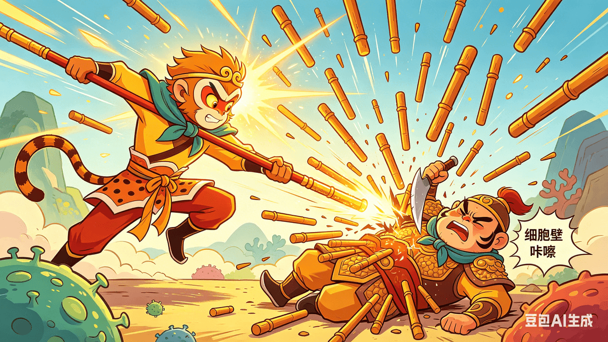 Episode 5: The Battle of Shancha Ridge – The Great Defense Against Invasive Bacteria Following a series of desperate cries for help, the master and his three disciples dashed toward Shancha Ridge. The mountain was high, the forests dense, and a thick mist swirled through the trees, making it hard to see. The air was heavy with a pungent, "demonic" stench that made them cough—a clear sign that something sinister was lurking. This was no ordinary forest; it felt like a cold, eerie wasteland. Sun Wukong (the Monkey King) frowned, gripping his Golden Cudgel tightly. "Master, something is wrong. The 'demonic energy' here is overwhelming and strange. It feels like a massive swarm of invaders, and they seem much stronger than the ones we faced before." Zhu Bajie (Pigsy) scratched his head nervously, huddling closer to Wukong. "Master, I feel it too! There are so many of them, packed together like a carpet of monsters. We have to be careful not to walk into a trap!" Sha Wujing (Sandy) tightened his grip on his staff. "Master, I am ready. As soon as second brother (Pigsy) activates me, I can mass-produce 'Magic Treasures' (Antibodies) to help clear these demons out!" Tang Monk stood at the entrance of the forest, his voice calm but firm. "Stay alert, everyone. Shancha Ridge is the first line of defense for the 'Great Tang Kingdom'—it is our Skin and Mucous Membrane Barrier. These demons are actually Exogenous Bacteria trying to break through our 'Great Gate.' If they succeed, they will harm the commoners (our body's cells) and cause 'Great Chaos' (Inflammation). We must hold the line!" He paused to teach his disciples: "These bacteria are like rude invaders wearing thick suits of armor (Cell Walls). They are hard to break with brute force alone, and they release toxins to poison the land. To win, we must trigger a Full Immune Response. Wukong, Bajie, Sandy—you must work in perfect harmony." Suddenly, three terrifying demons leapt from the shadows. The leader was General Yin, a hulking tiger-demon with a jagged steel blade. Behind him were Mountain Lord Xiong (a bear) and Te Chushi (a bull).  "Tang Monk! Monkey King!" General Yin roared, his eyes flashing with malice. "You have nerve entering Shancha Ridge. This is our base for invading the Great Tang! Today, you die here!" "You loud-mouthed monster!" Wukong yelled, lunging forward. "I’ll wipe you out and secure this border myself!"  The battle exploded into chaos. Wukong’s cudgel clashed against General Yin’s blade with a deafening clang. Meanwhile, the bear and bull demons lunged at Pigsy and Sandy. The forest rang with the sound of war. However, the disciples soon realized they were in trouble. Wukong noticed that General Yin’s "armor" (the bacterial cell wall) was incredibly thick. His strikes, usually bone-shattering, only left shallow dents. Pigsy was struggling too; the bear demon’s strength was immense, and Pigsy was soon panting for breath, bruised and bleeding. Sandy was barely holding his own against the bull demon, unable to create his "Magic Treasures" because he hadn't been fully "activated" yet. Tang Monk realized that brute force wouldn't work against these Gram-positive bacteria. He closed his eyes and activated his Pattern Recognition Receptors (PRRs)—his internal "scanners." He identified the demons' "weak spots"—the Peptidoglycan and Lipoteichoic Acid in their armor. "Bajie!" Tang Monk shouted. "Pass the Battle Signals (Cytokines like IL-2 and IFN-γ) to Wukong and Sandy! Wukong needs your signal to boost his killing power to break that armor! Sandy needs your signal to start producing Magic Treasures (IgM Antibodies) to neutralize their toxins!" "On it!" Pigsy roared. Despite his injuries, a red light glowed around him as he released a flood of chemical signals toward his brothers. "Wukong! Sandy! Here’s the boost! Give 'em everything you’ve got!" Receiving the signal, Wukong felt a surge of divine power. His eyes glowed gold. He spun his cudgel, using his "72 Transformations" to create a thousand copies of himself. They all struck at once, targeting General Yin’s weak spot: the Peptidoglycan in his chest armor. CRACK! The armor shattered, the demon's blade snapped, and General Yin collapsed, howling in pain. At the same time, Sandy’s staff began to glow brilliantly. He began to multiply and differentiate, releasing a flood of IgM Antibodies. These "treasures" acted like tiny specialized handcuffs, flying toward the bear and bull demons. They latched onto the monsters, neutralizing their poisons and slowing them down. "What is this? My strength is draining!" Mountain Lord Xiong cried out. Pigsy seized the moment, swinging his rake with all his might. "This is what happens when you invade the Great Tang!" With a final blow, the bear demon dissolved into a cloud of black smoke. Wukong quickly finished off the bull demon with a single, swift strike. Seeing his comrades destroyed, General Yin fell to his knees, trembling. "Mercy, Great Monk! I’ll never do it again! Please, let me live!" Wukong raised his cudgel to finish him, but Tang Monk stopped him. "Wait, Wukong. This general is the leader. He can tell us where the rest of the invaders are hiding. If we don't clear the whole nest, the 'Great Tang' will never be safe." Tang Monk looked at the demon. "General Yin, tell us where your hidden camp is, and I shall spare you." Terrified, the demon stammered, "We are Gram-positive bacteria... there are thousands more of us deep in the ridge! We planned to break the first defense and cause a massive infection! I'll take you to the nest, just please, don't kill me!" Tang Monk’s expression became grim. "It seems the battle has just begun. If we don't wipe them out, the people will suffer. Wukong, Bajie, Sandy—let us go deep into the ridge and secure our borders once and for all!" The four heroes marched deeper into the forest, ready for the next phase of the invasion. ________________________________________ Educational Note: •	IgM Antibodies are the body's "First Responders." They are the first antibodies produced when the body encounters a new invader. They are great at neutralizing toxins and clumping pathogens together. •	Gram-positive bacteria are characterized by a very thick cell wall made primarily of Peptidoglycan, which serves as a key target for the immune system to recognize.  Share helP to list the reference of the "Educational Note: • IgM Antibodies are the body's "First Responders." They are the first antibodies produced when the body encounters a new invader. They are great at neutralizing toxins and clumping pathogens together. • Gram-positive bacteria are characterized by a very thick cell wall made primarily of Peptidoglycan, which serves as a key target for the immune system to recognize. "    To provide academic or clinical references for these educational notes, you can look to standard textbooks in immunology and microbiology. Below are the primary sources that support these facts: 1. References for IgM (The "First Responders") Key Concepts: Primary immune response, pentameric structure, agglutination, and neutralization. •	Abbas, A. K., Lichtman, A. H., & Pillai, S. (2021). Cellular and Molecular Immunology (10th ed.). Elsevier. •	Insight: This text explains that IgM is the first immunoglobulin class produced in a primary adaptive immune response and details its high avidity for clumping pathogens (agglutination) due to its pentameric shape. •	Murphy, K., & Weaver, C. (2016). Janeway’s Immunobiology (9th ed.). Garland Science. •	Insight: Janeway’s describes IgM as the "early" antibody and explains its role in activating the complement system and neutralizing toxins before IgG is produced in significant quantities. •	Schroeder, H. W., & Cavacini, L. (2010). Structure and function of immunoglobulins. Journal of Allergy and Clinical Immunology, 125(2), S41-S52. •	Insight: A peer-reviewed article detailing how IgM serves as the first line of humoral defense. 2. References for Gram-Positive Bacteria & Peptidoglycan Key Concepts: Thick peptidoglycan layer, cell wall structure, and Pathogen-Associated Molecular Patterns (PAMPs). •	Madigan, M. T., Martinko, J. M., Bender, K. S., Buckley, D. H., & Stahl, D. A. (2018). Brock Biology of Microorganisms (15th ed.). Pearson. •	Insight: This is the definitive source for bacterial cell wall architecture, explaining the 90% peptidoglycan composition in Gram-positive bacteria compared to the thin layer in Gram-negative bacteria. •	Talaro, K. P., & Chess, B. (2018). Foundations in Microbiology. McGraw-Hill Education. •	Insight: This text describes the structural integrity provided by the thick peptidoglycan layer and how it interacts with the host immune system. •	Kang, S. S., et al. (2016). Lipoteichoic acid in Gram-positive cell wall and its recognition by host innate receptors. Frontiers in Immunology. •	Insight: This research paper explains how the components of the Gram-positive cell wall (like peptidoglycan and lipoteichoic acids) act as targets for the immune system’s Toll-like receptors (specifically TLR2).