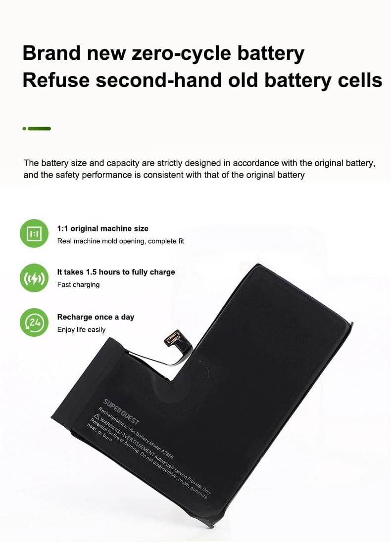SUPER QUEST 3200mAh Good Capacity Mobile Phone Battery Lithium Replacement for iphone14 Ppr