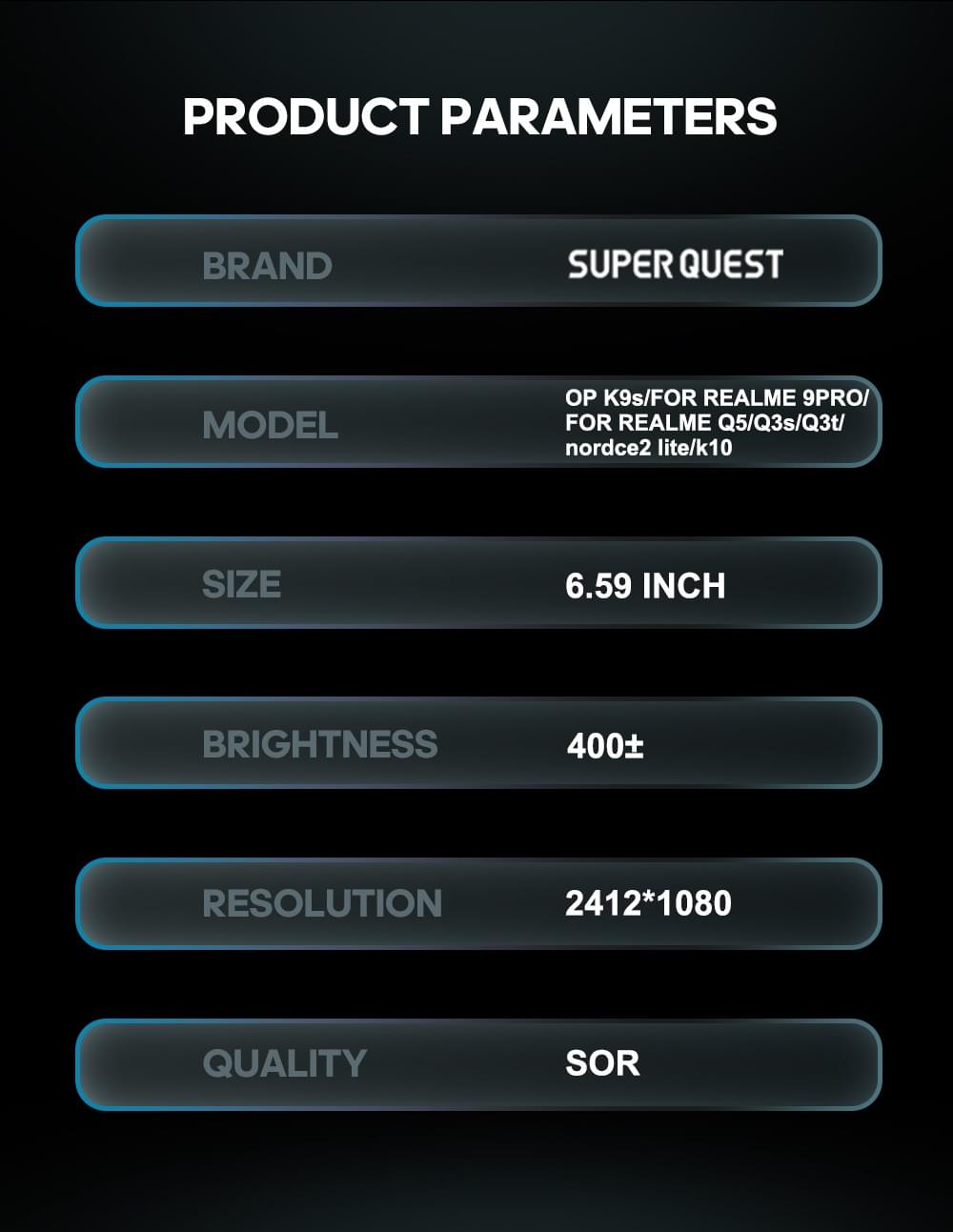 SUPER QUEST SOR Cell Phones Screen for OP K9S/FOR REALME 9PRO FOR REALME Q5/Q3s/Q3t/nordce2 lite/k10