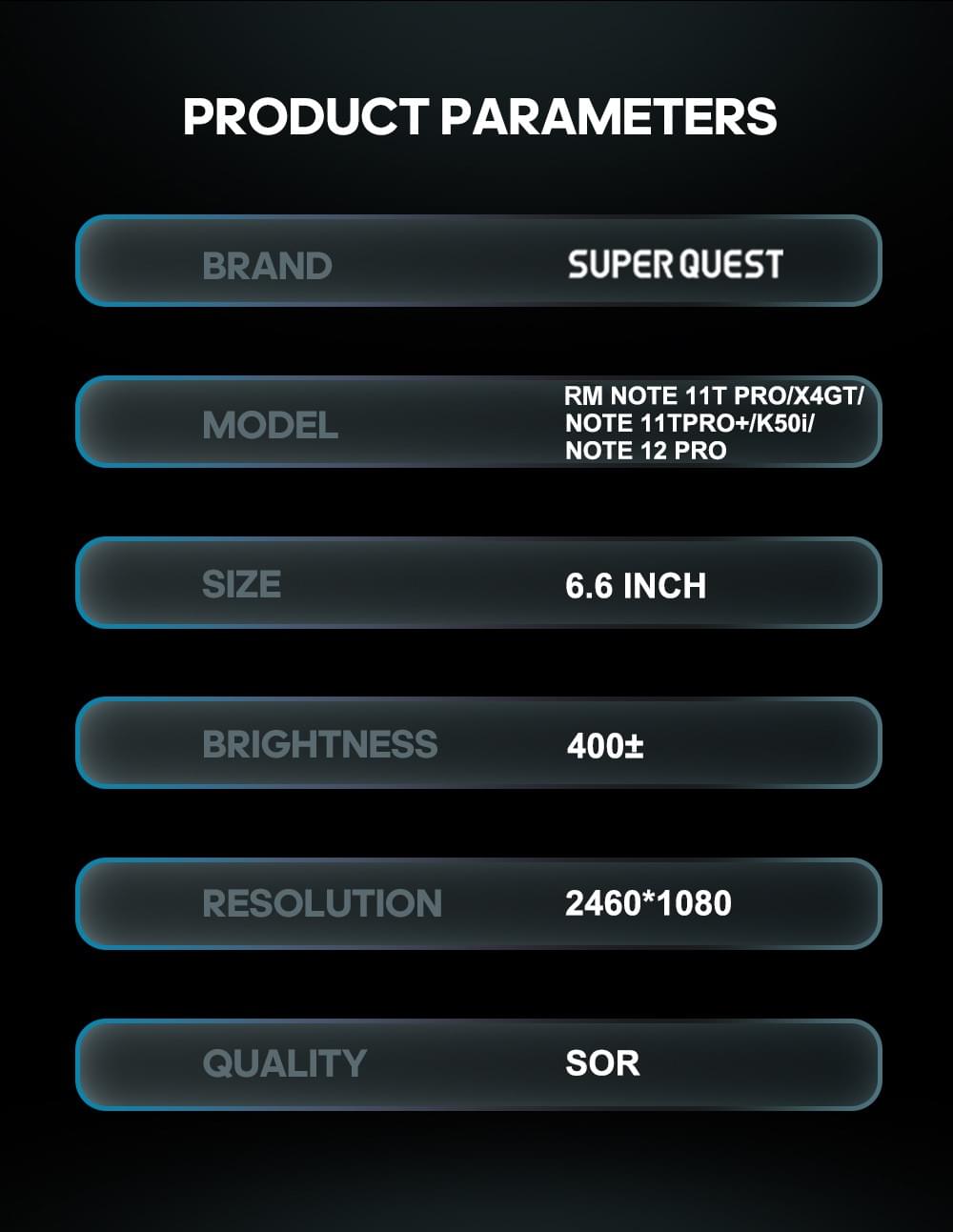 SUPER QUEST SOR Mobile LED Display for RM NOTE 11T PRO/X4GT/NOTE 11TPRO+/K50i/NOTE 12 PRO