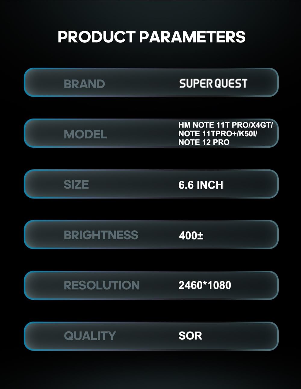SUPER QUEST SOR Mobile LED Display for HM NOTE 11T PRO/X4GT/NOTE 11TPRO+/K50i/NOTE 12 PRO