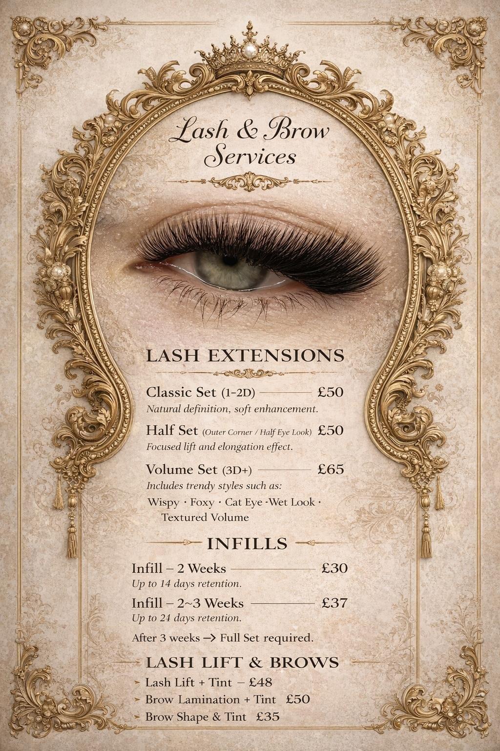 Majesty Hair lash and brows price list