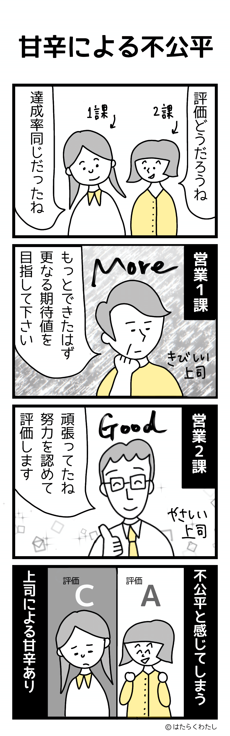 4コマ漫画はたらくわたし「甘辛による不公平」
